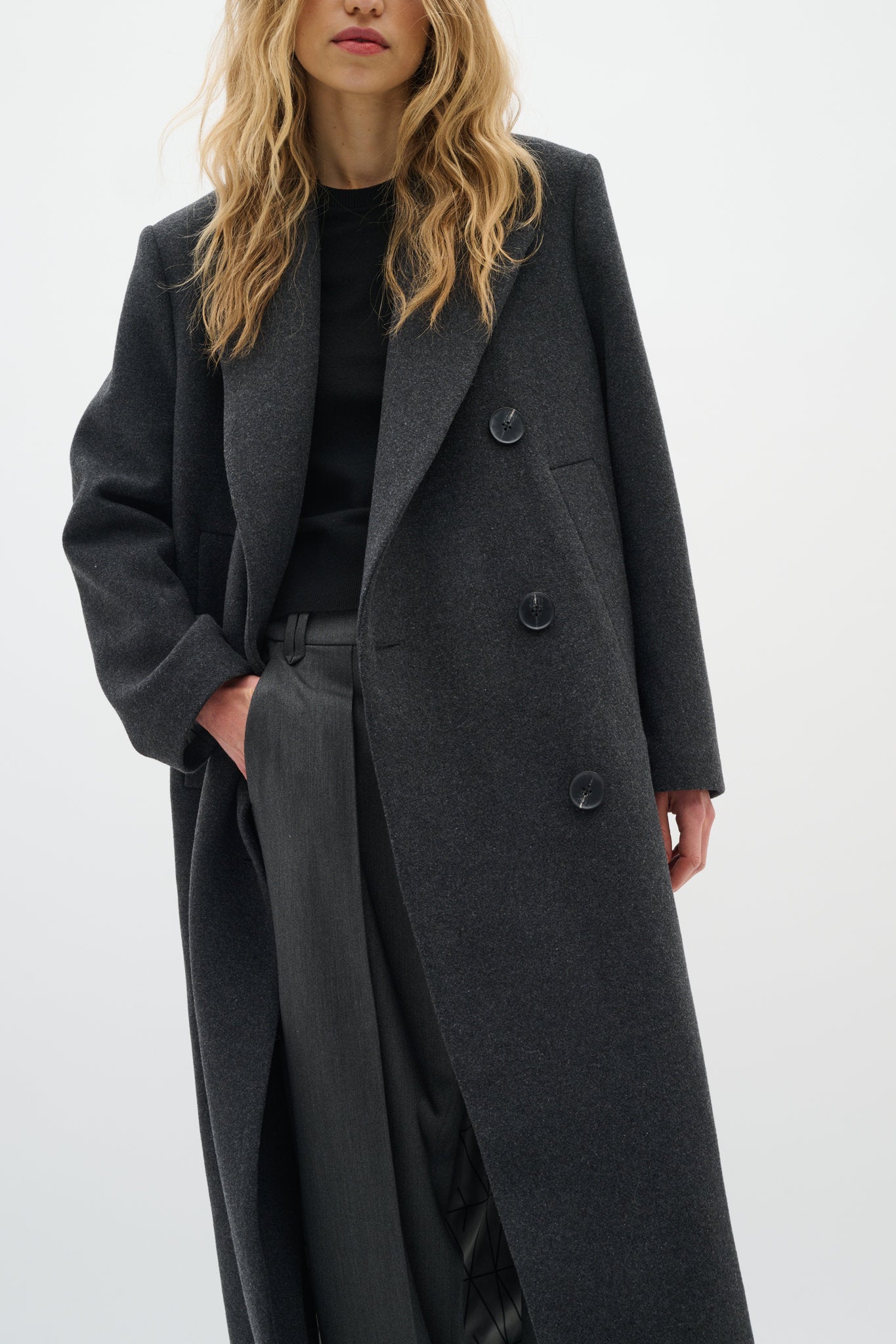 Yunah Long Coat Dark Grey Melange