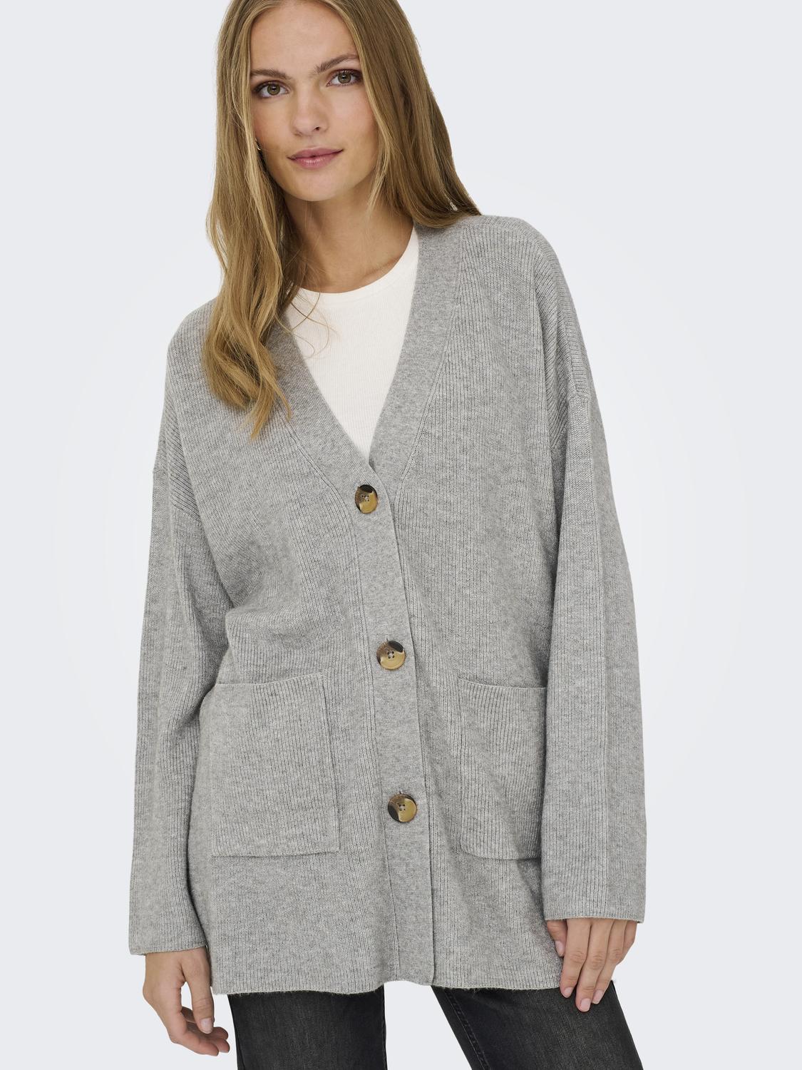 Ibi Rib Cardigan Medium Grey Melange