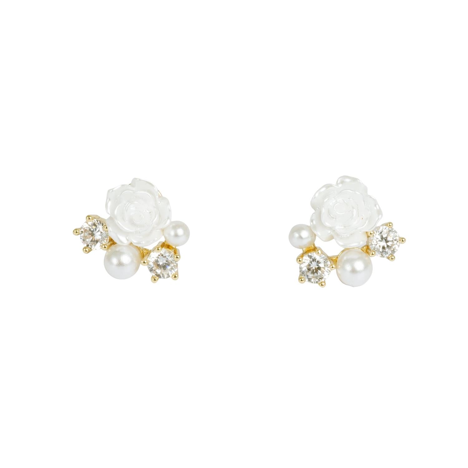 Rose Garden Earrings Gold Tone Damli