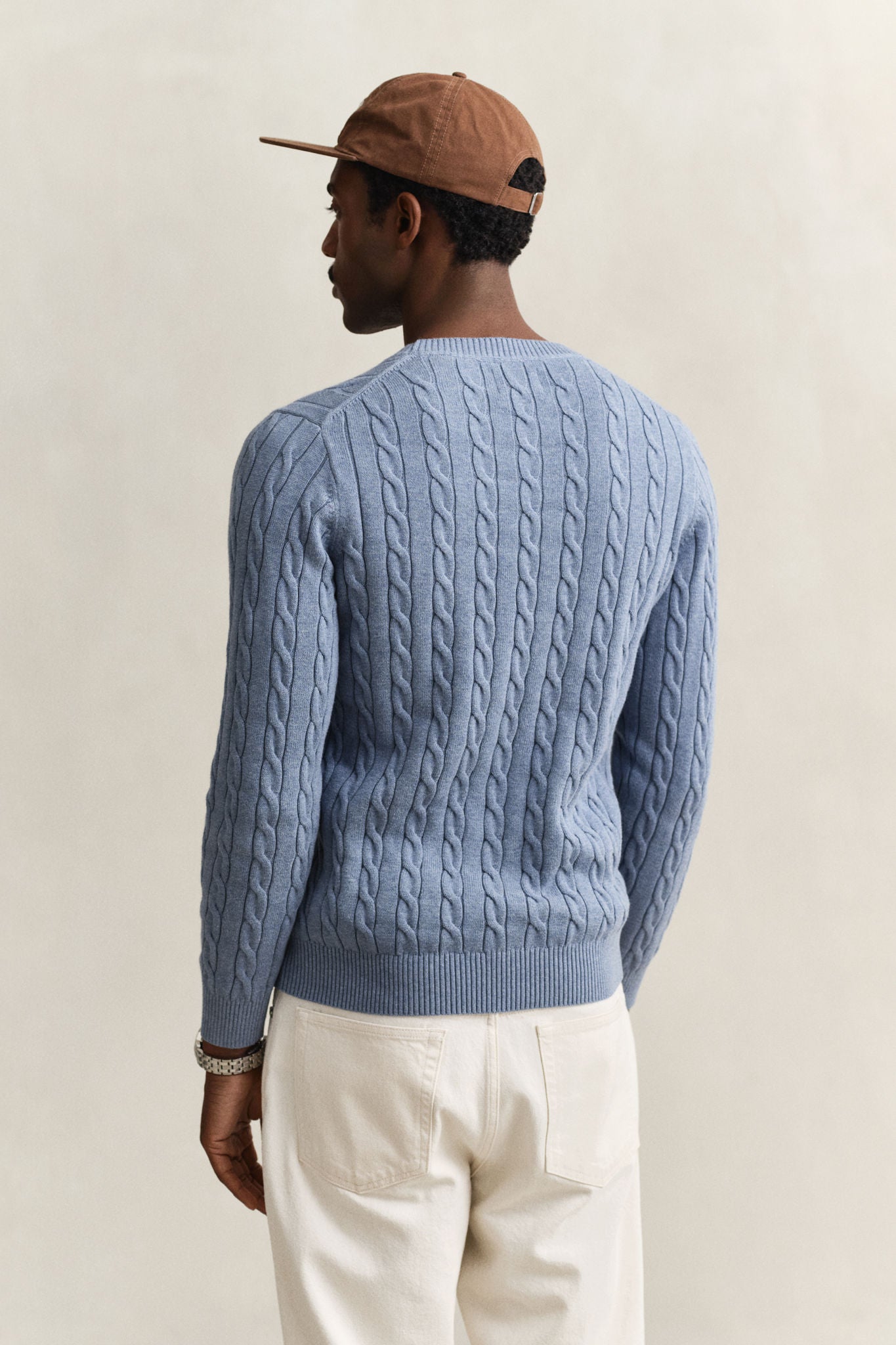 Cotton Cable C-Neck Faded Denim
