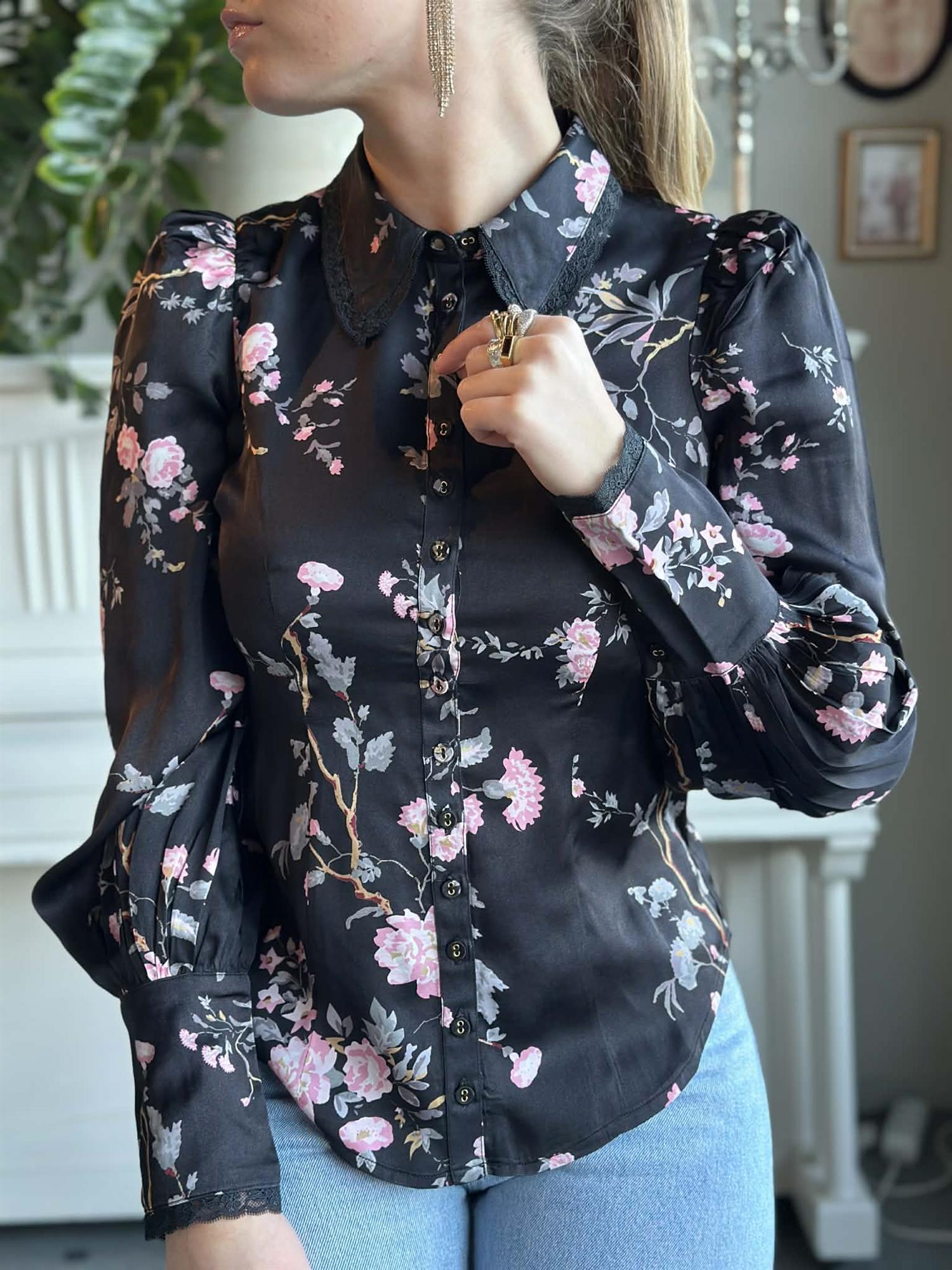 Satin Blouse Midnight Garden