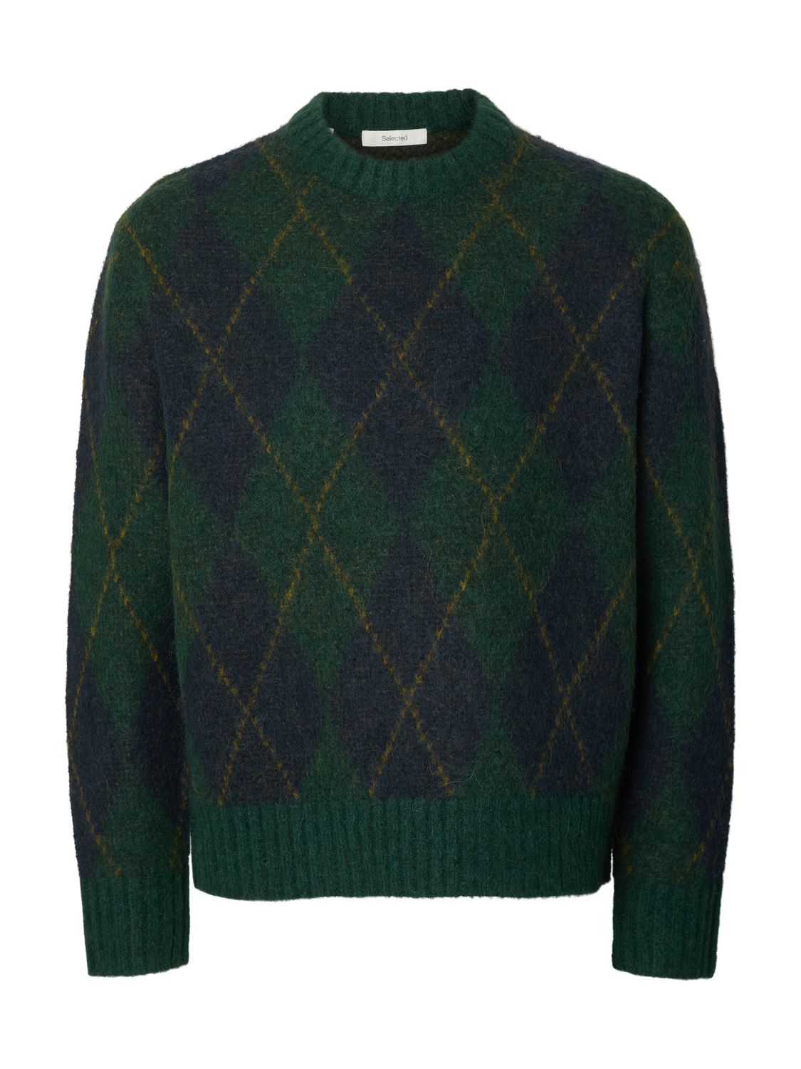 Slmrai Ls Knit Argyle Crew Neck Pine Grove Navy Blazer