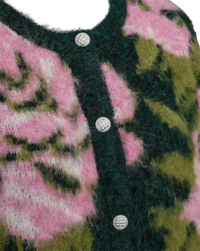 FqLippi Cardigan Deep Forest Mel w Pink Mel