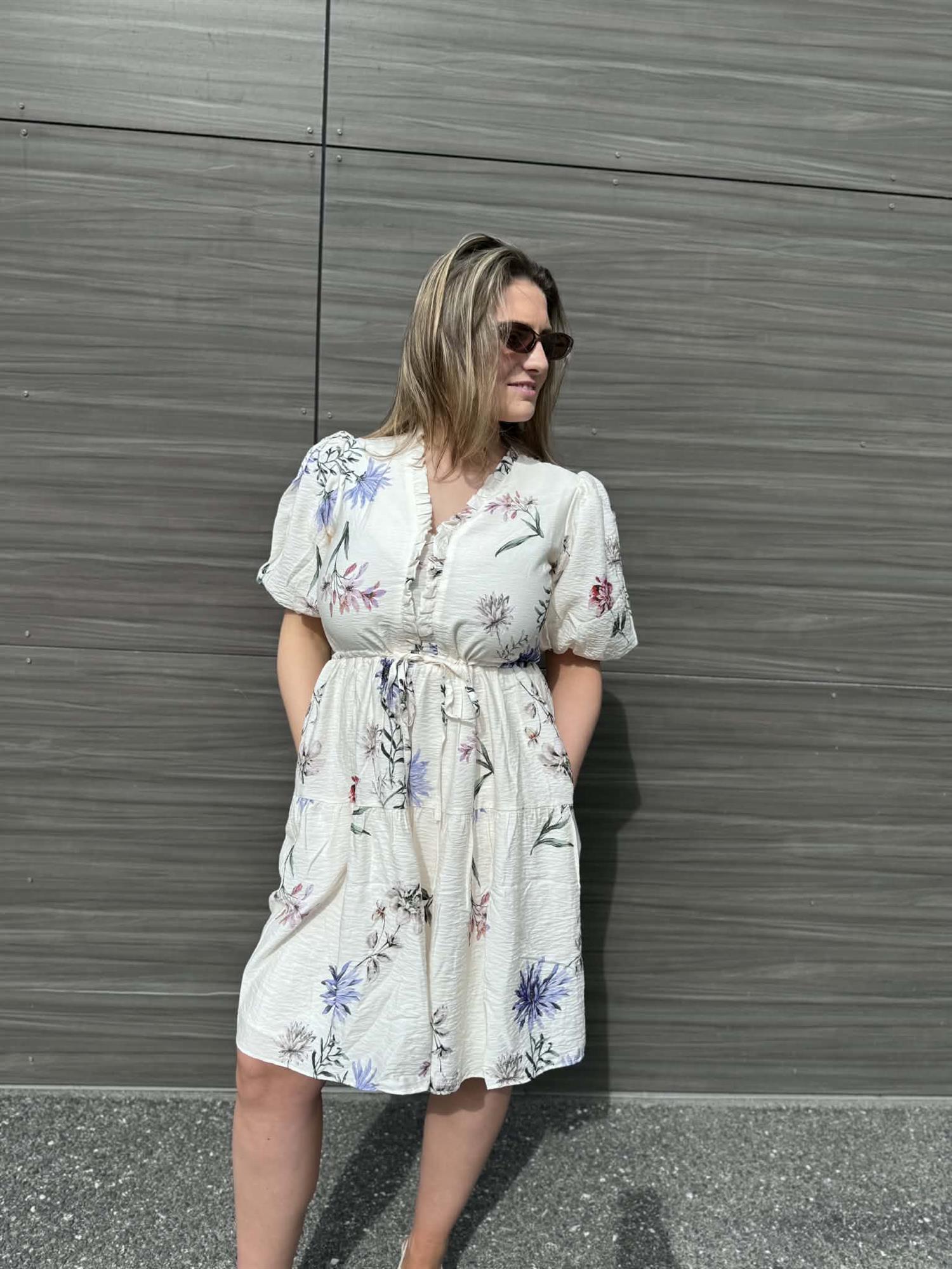 Sandy Dress Cream Flower Print