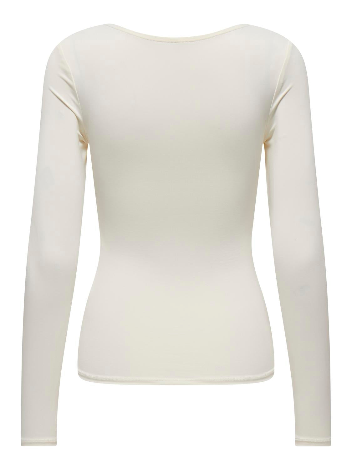OnlEa L/S 2-way Deep Neck Top Cloud Dancer