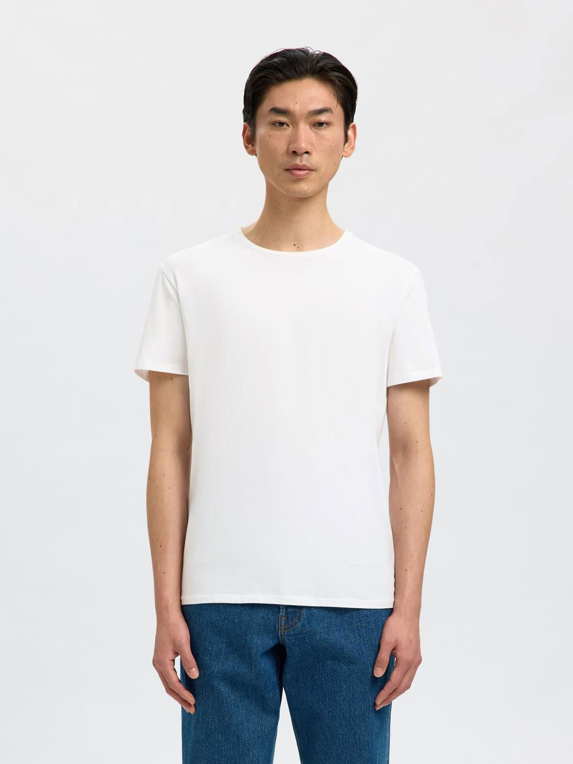 SLHNEW PIMA SS O-NECK BRIGHT WHITE