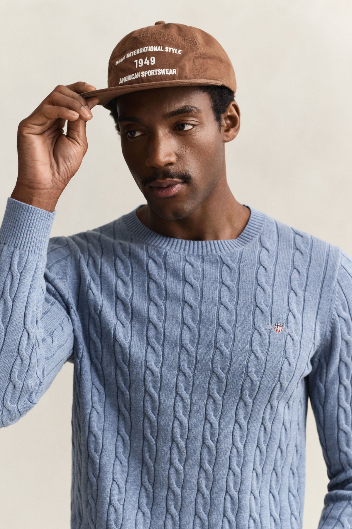 Cotton Cable C-Neck Faded Denim