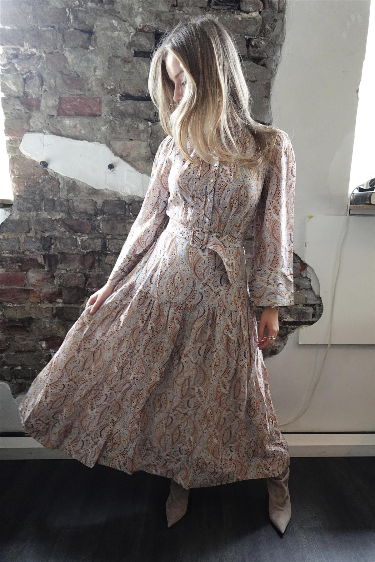 Striped Organza Belt Dress Delicate Paisley