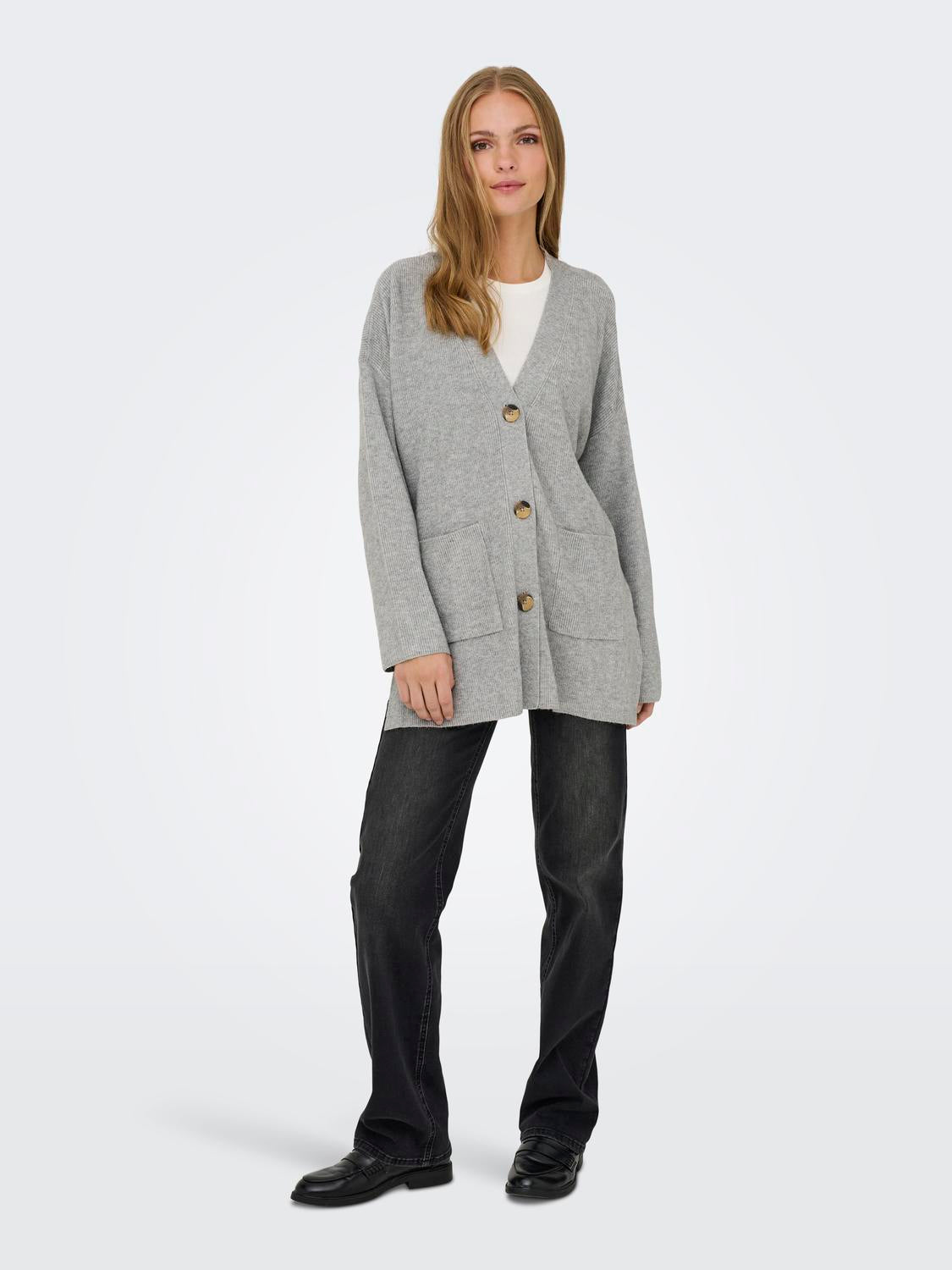 Ibi Rib Cardigan Medium Grey Melange