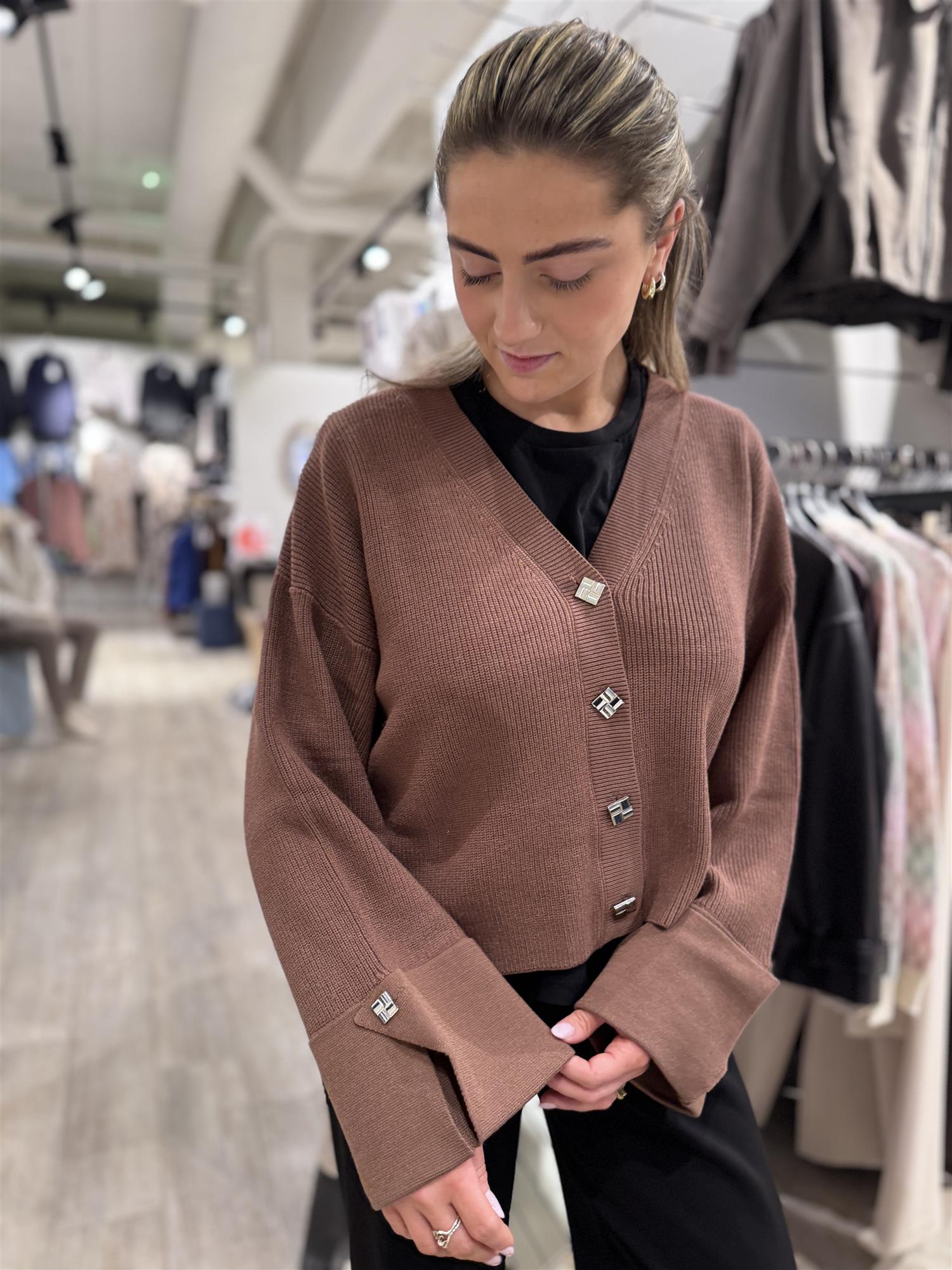Atari Rib Cardigan Walnut Brown
