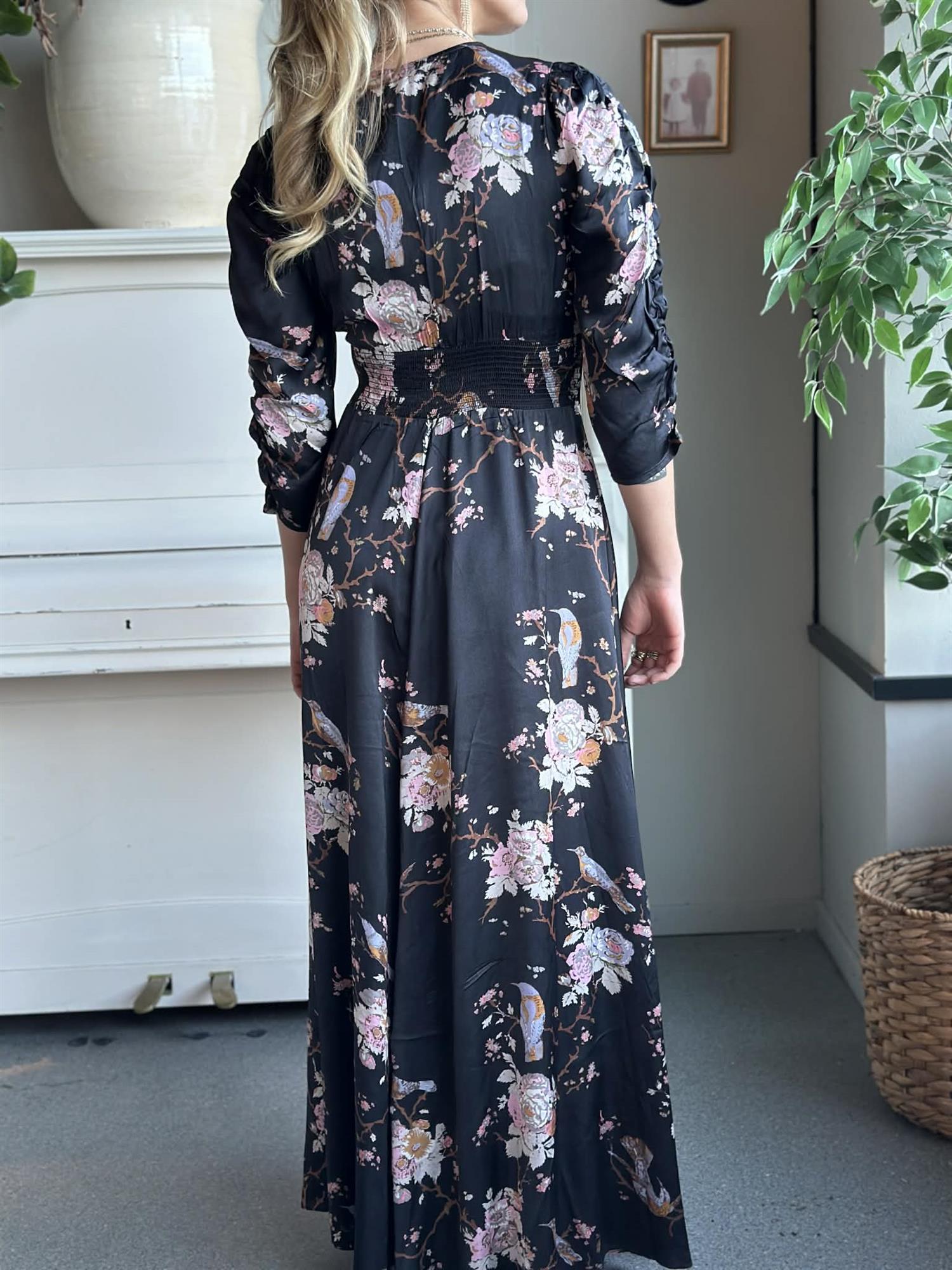 Satin Button-Down Dress Midnight Birds
