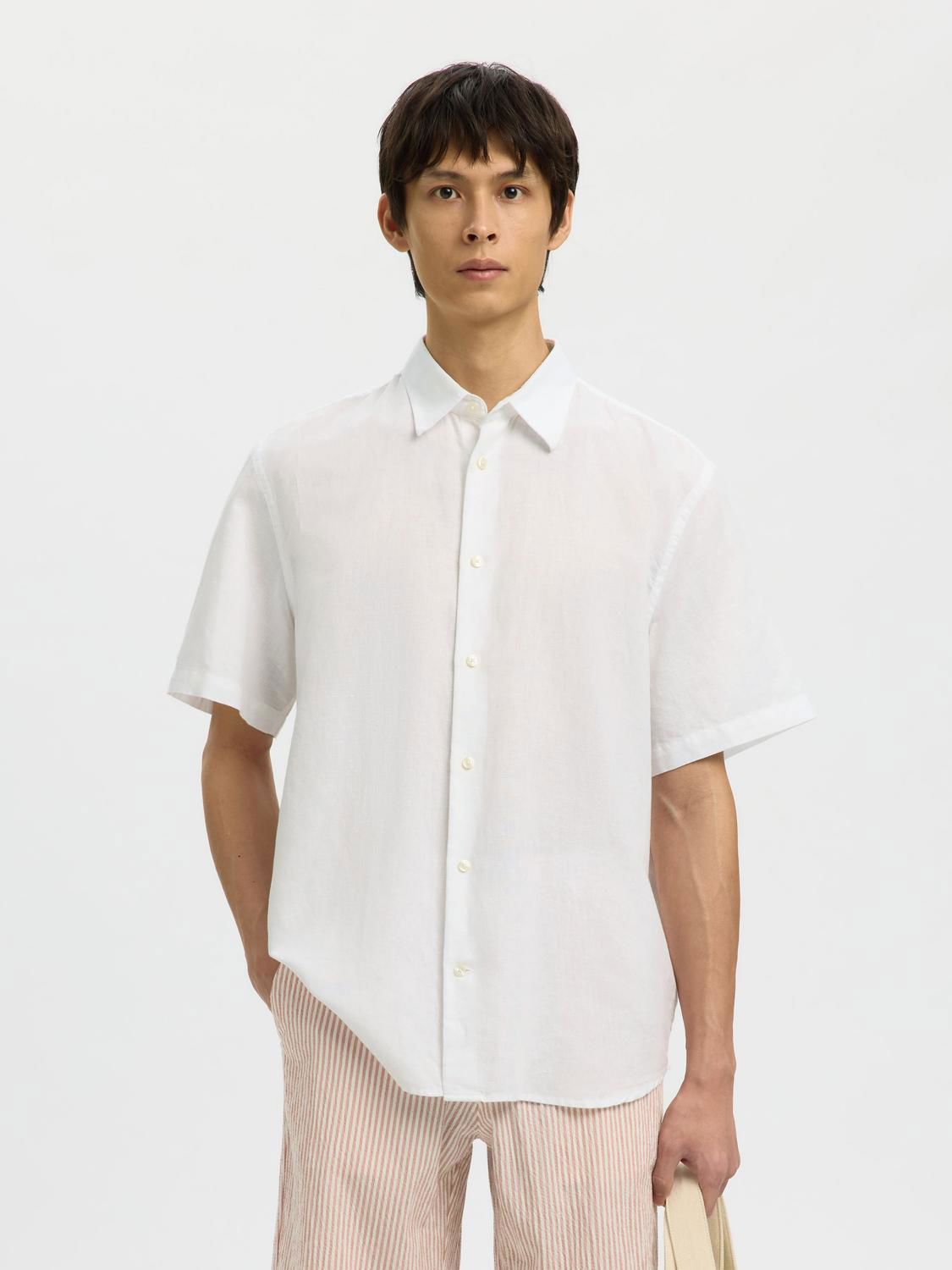 Slmregclaus Clay Linenblend Ss Shirt Bright White
