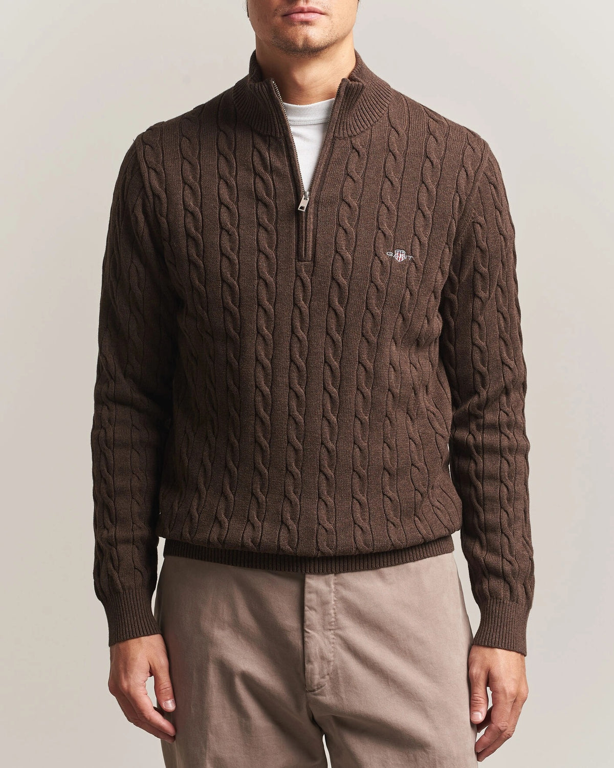 Cotton Cable Half Zip black brown melange