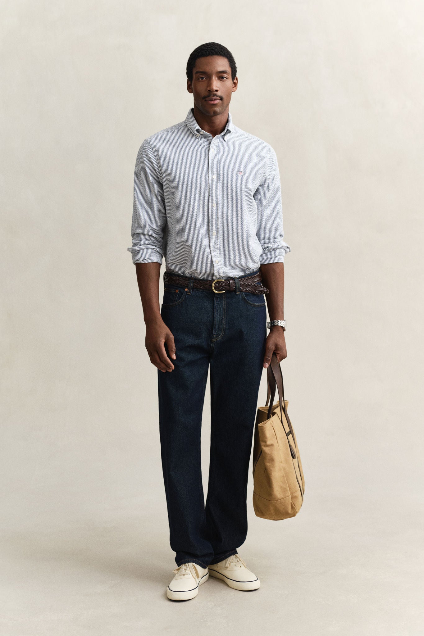 Reg Seersucker Stripe Shirt Vintage Blue