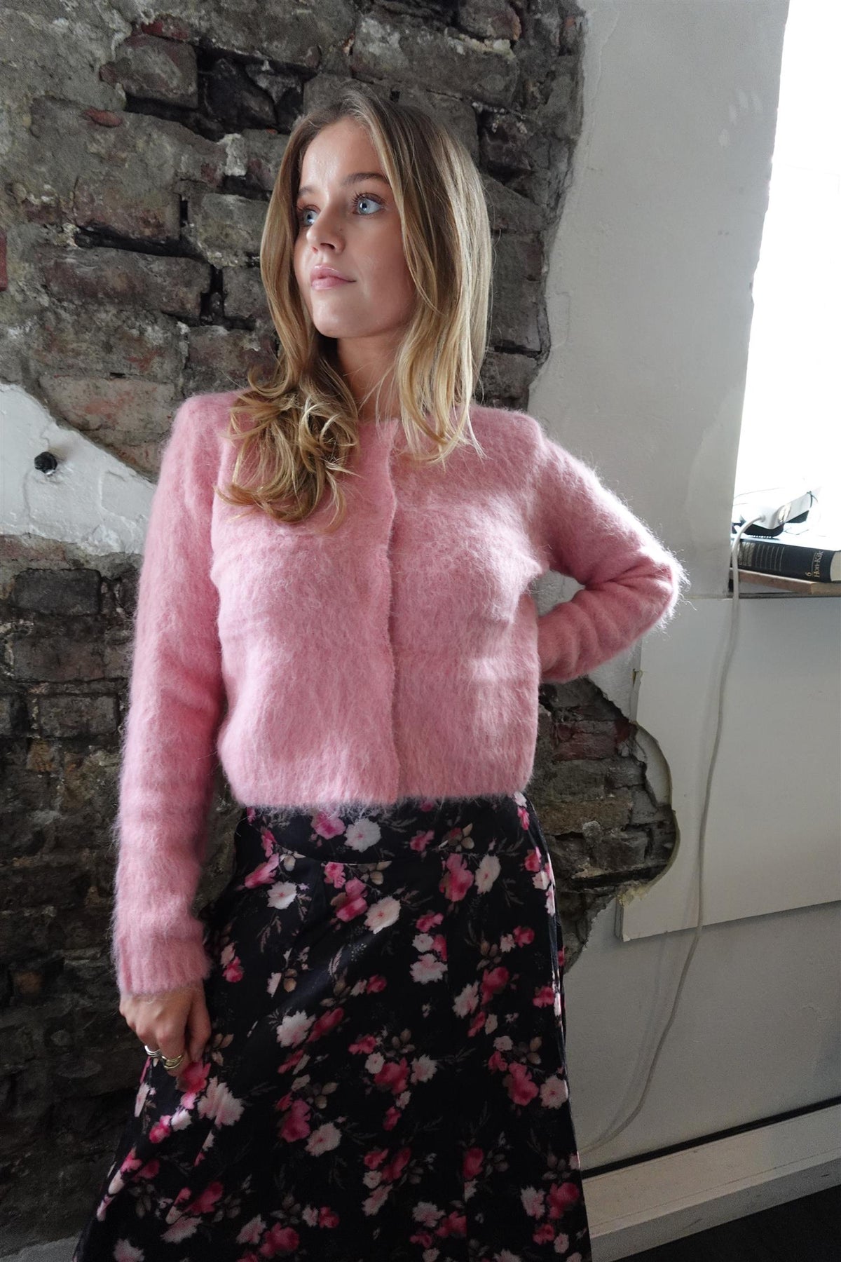 Hairy Knit Jacket Pink