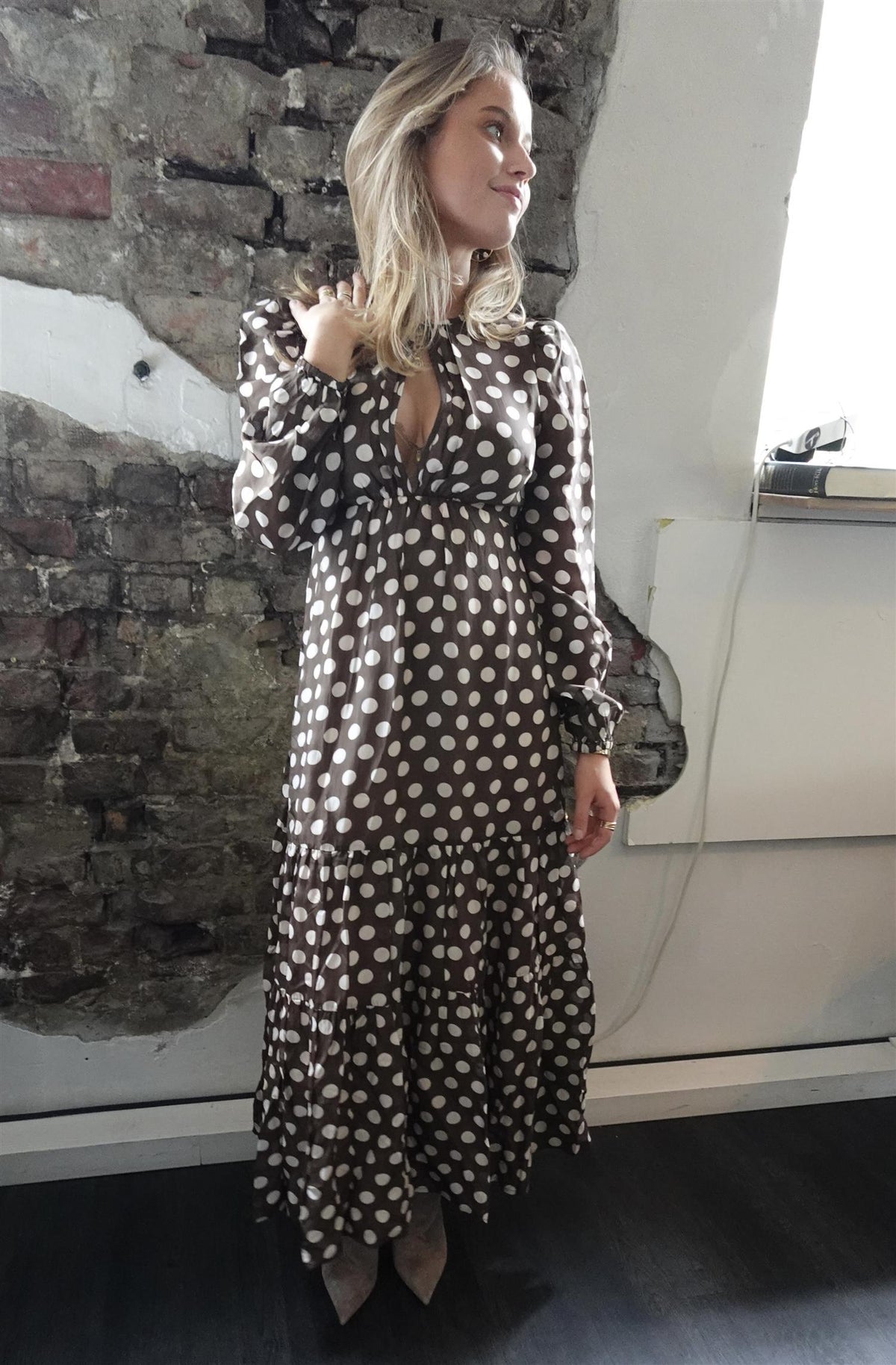 Striped Organza Midi Dress Dots