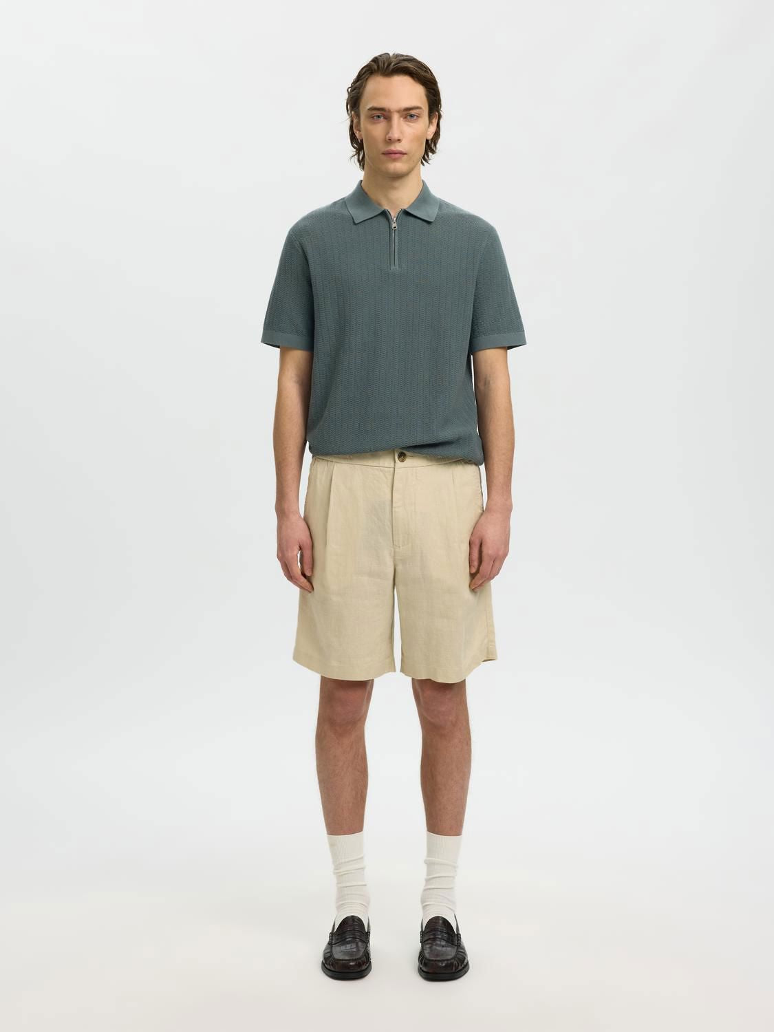 Slmcran Ss Knit Structure Zip Polo Noos