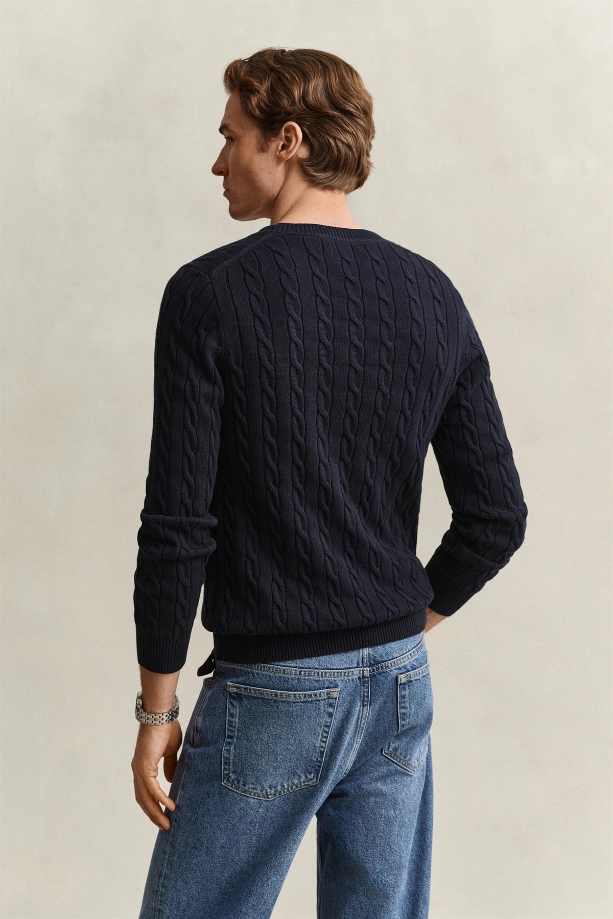 Classic Cable Knit Sweater Evening Blue