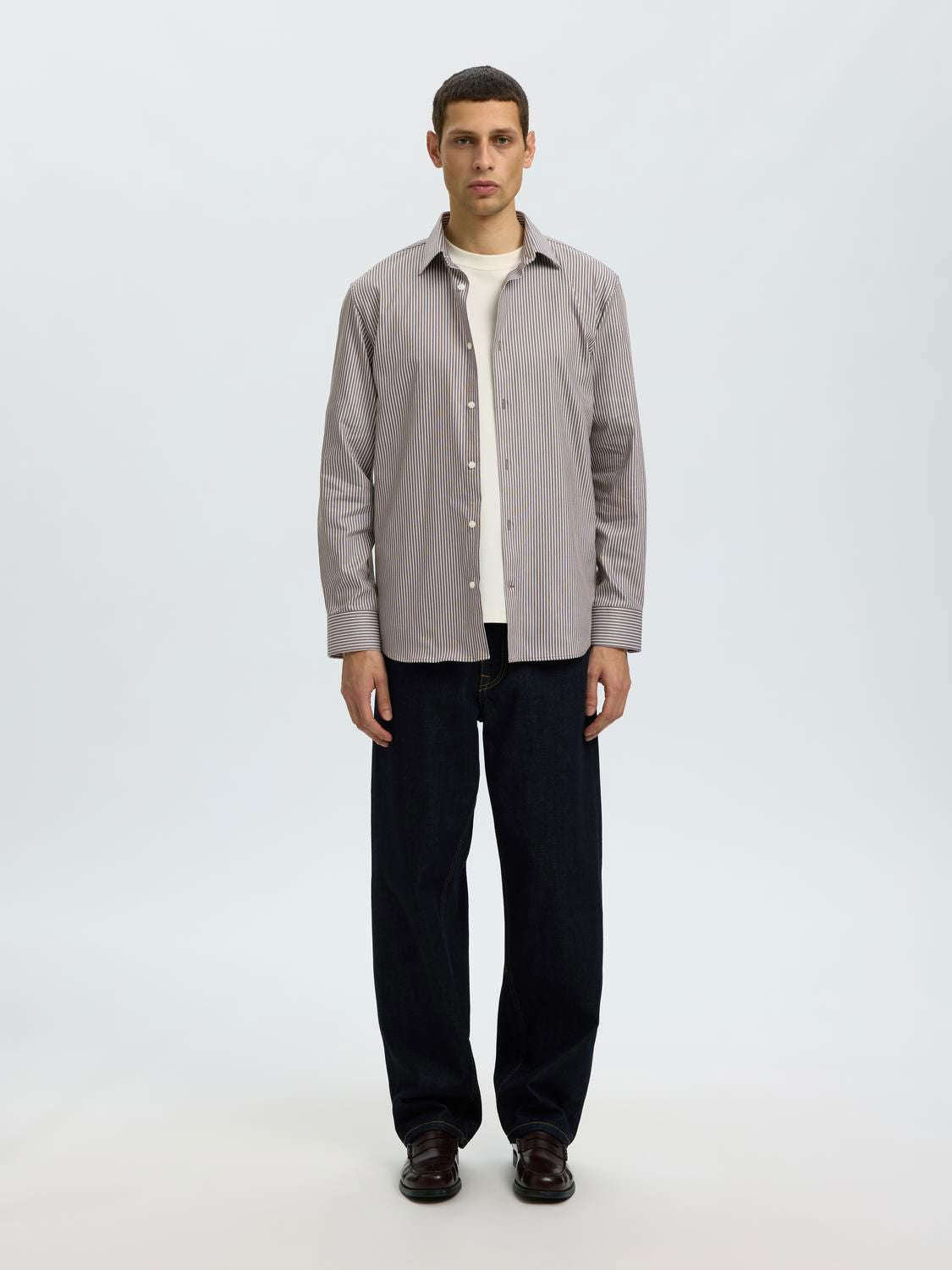 Slmslimfilip Performance Ls Shirt Turkish Coffee/White