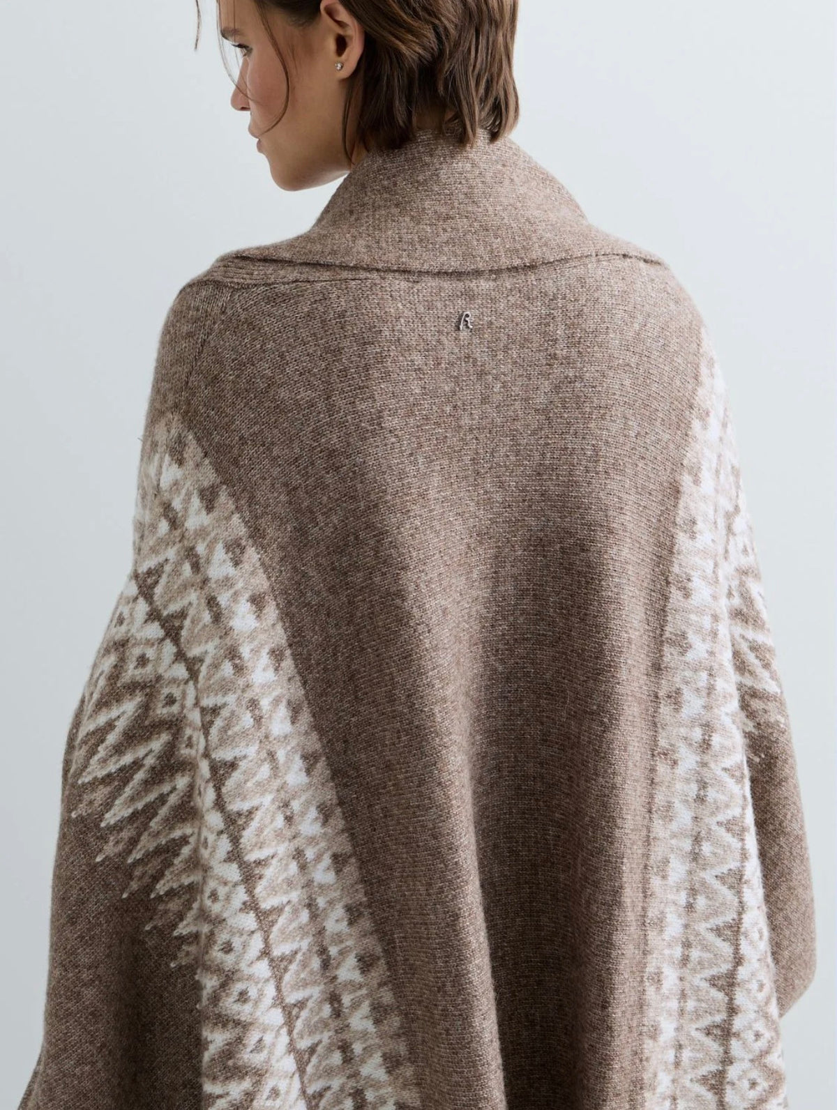 Long Pocho With Attached Scarf Nut Melange/Light Talpe Melange