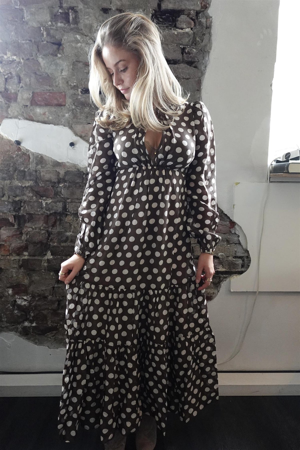 Striped Organza Midi Dress Dots