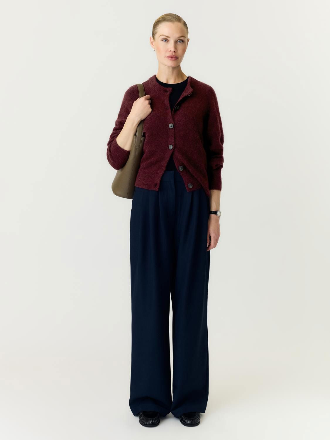 Yasjohi Ls Wool Blend Cardigan Port Royale
