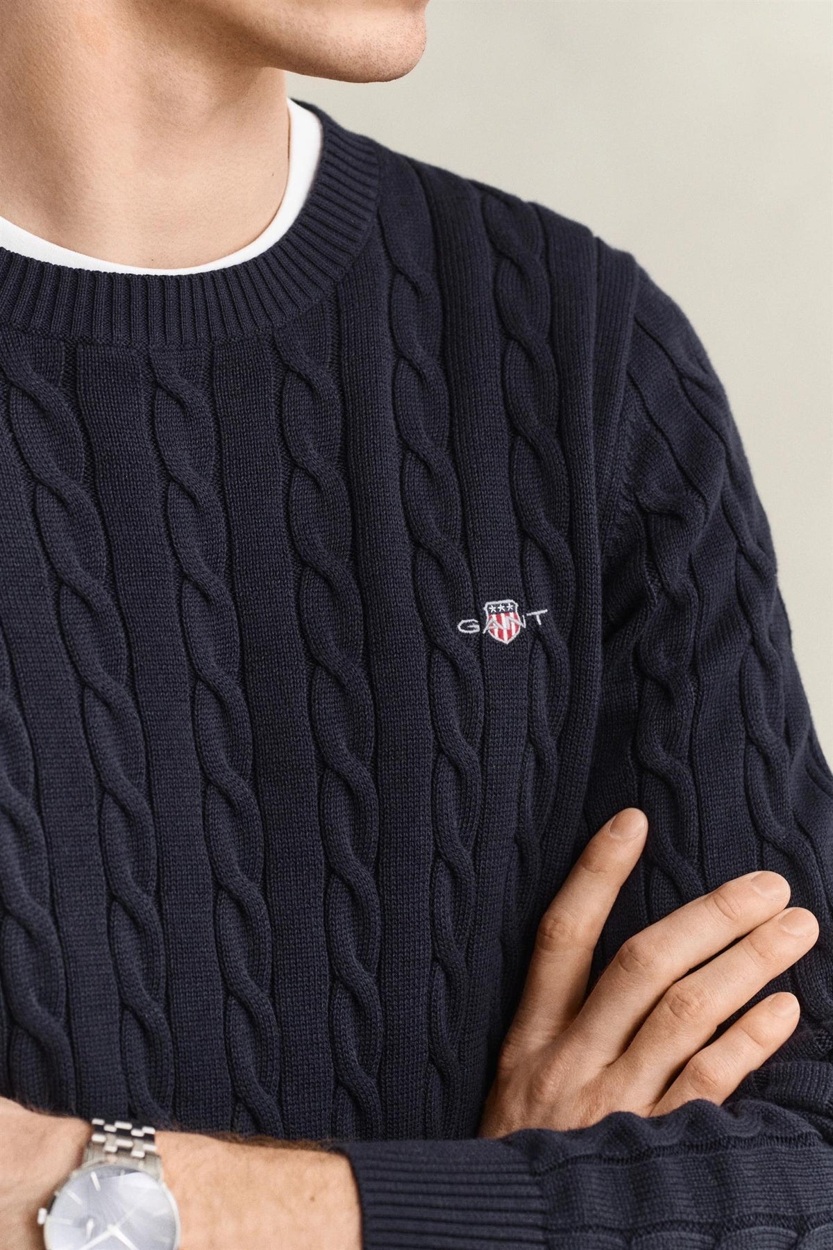 Classic Cable Knit Sweater Evening Blue