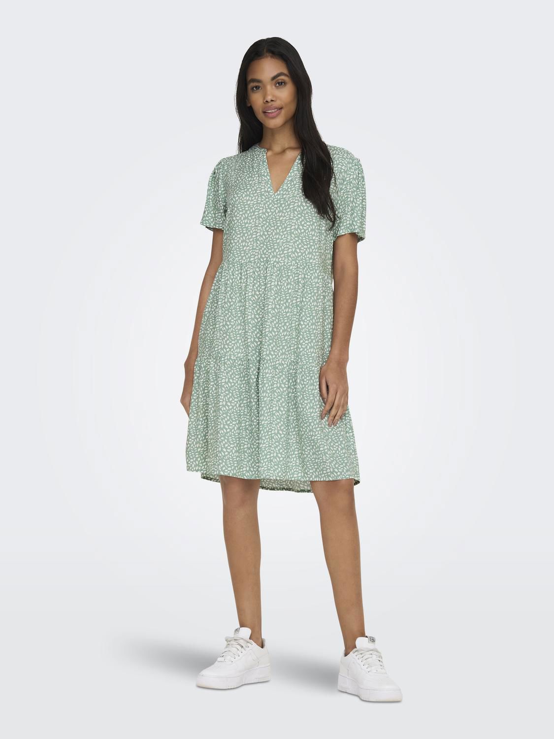 Onlzally S/s Thea Dress Chinois Green/White Leaf