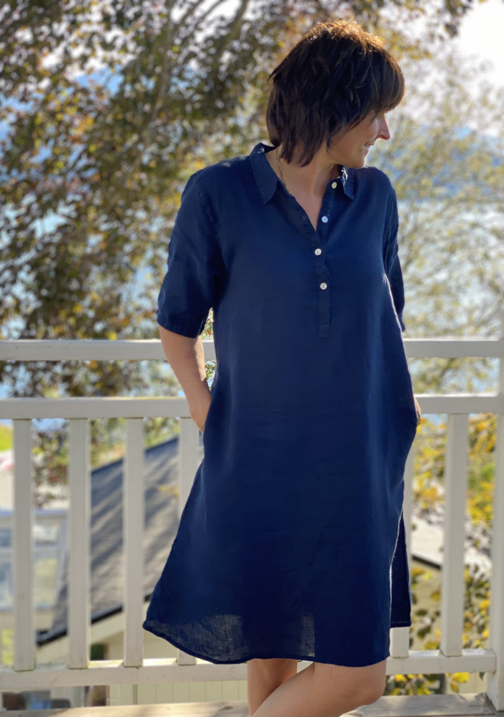 Eva Linen Dress Dark Blue