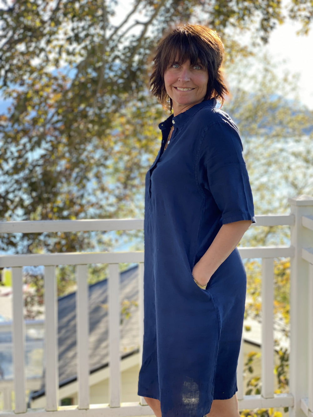 Eva Linen Dress Dark Blue