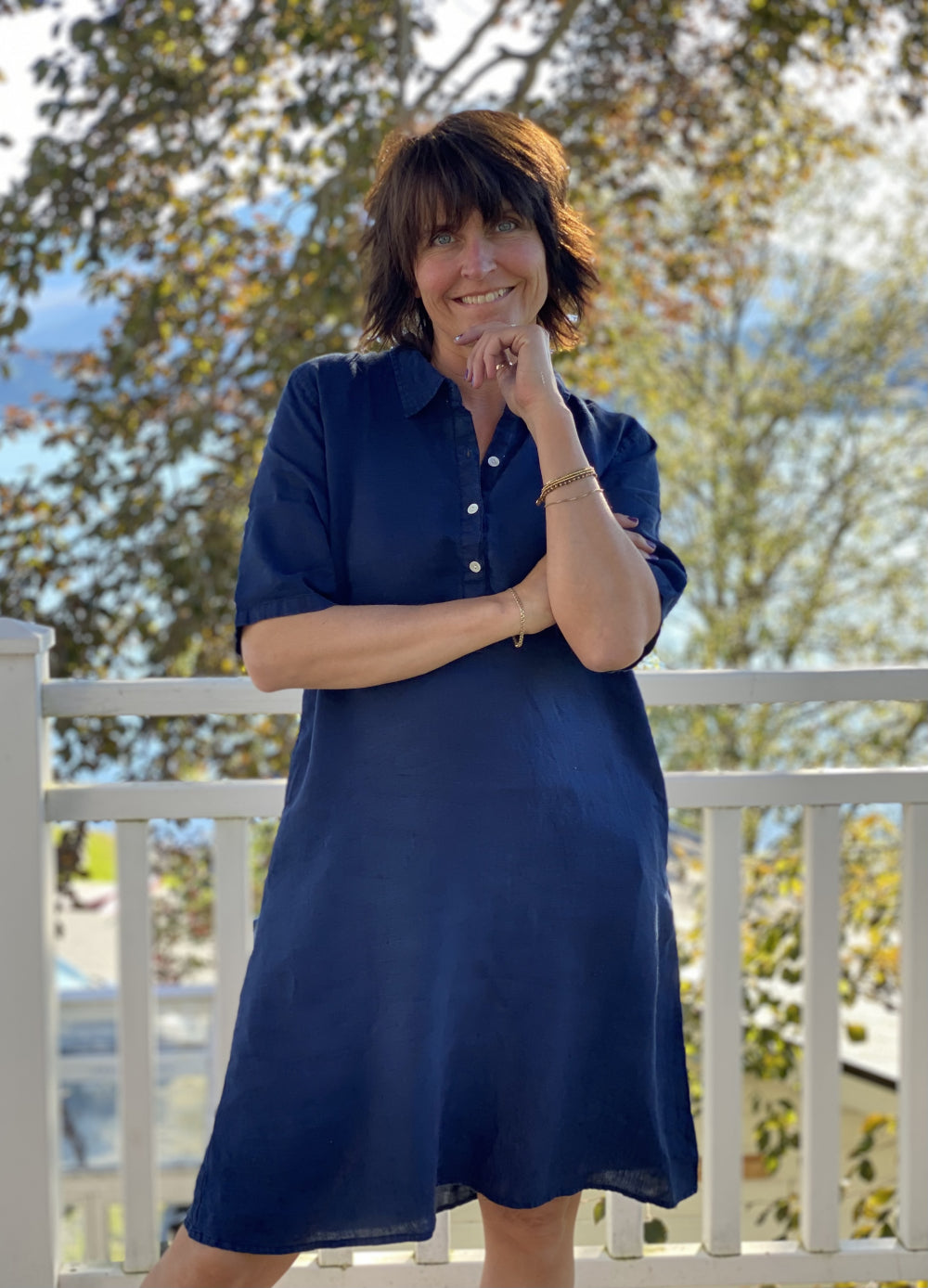 Eva Linen Dress Dark Blue