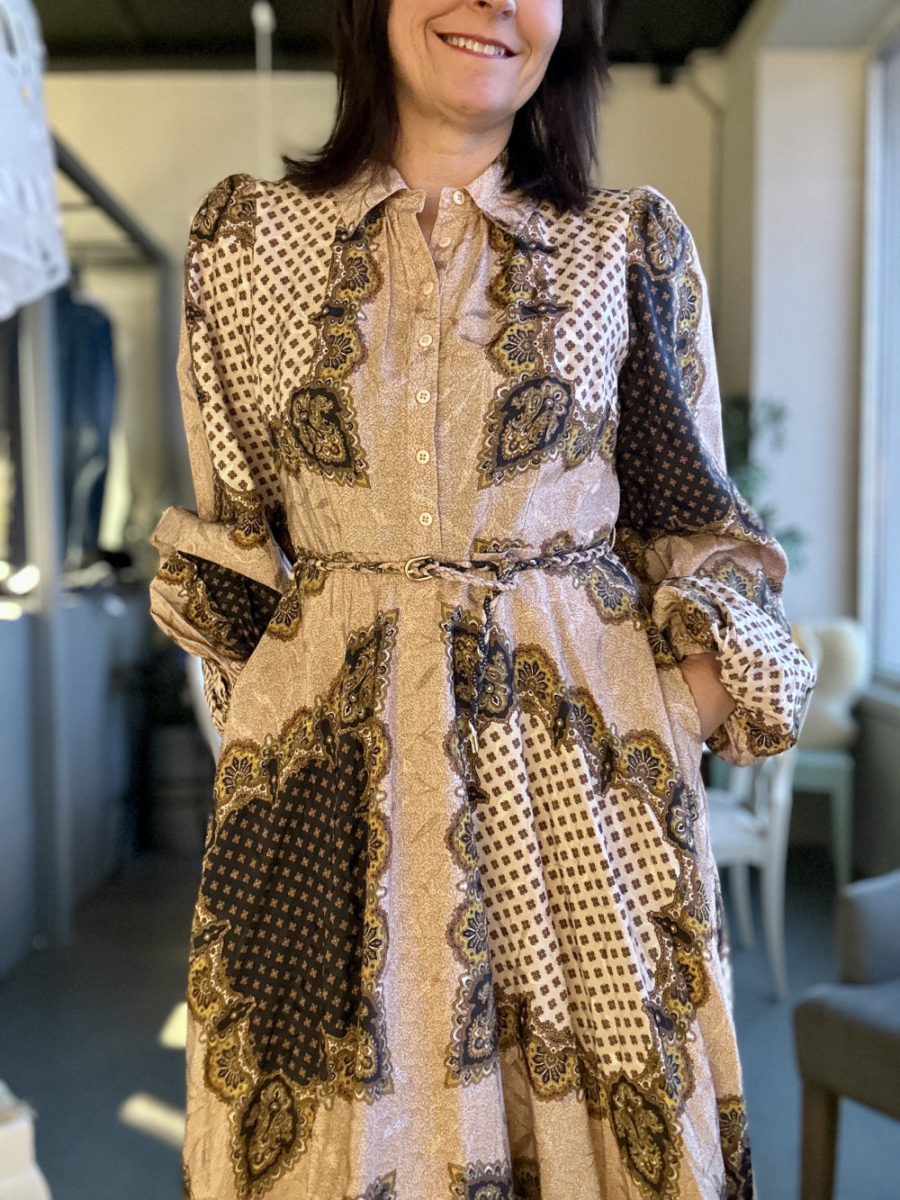 Jacquard Midi Dress Vintage Paisley