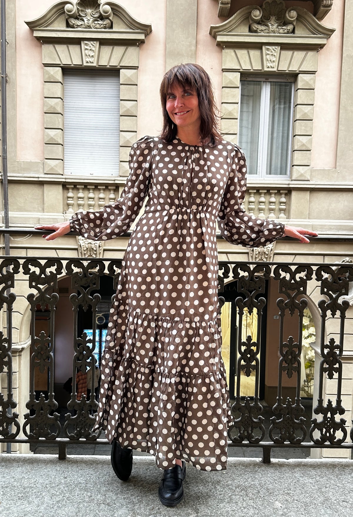 Striped Organza Midi Dress Dots