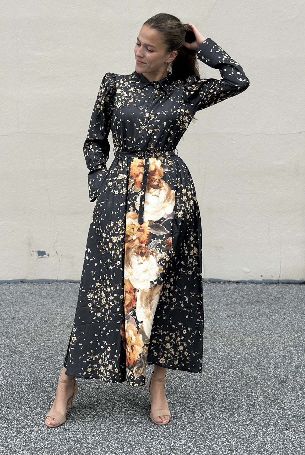 Tailored Satin Shirt Dress Black Rose