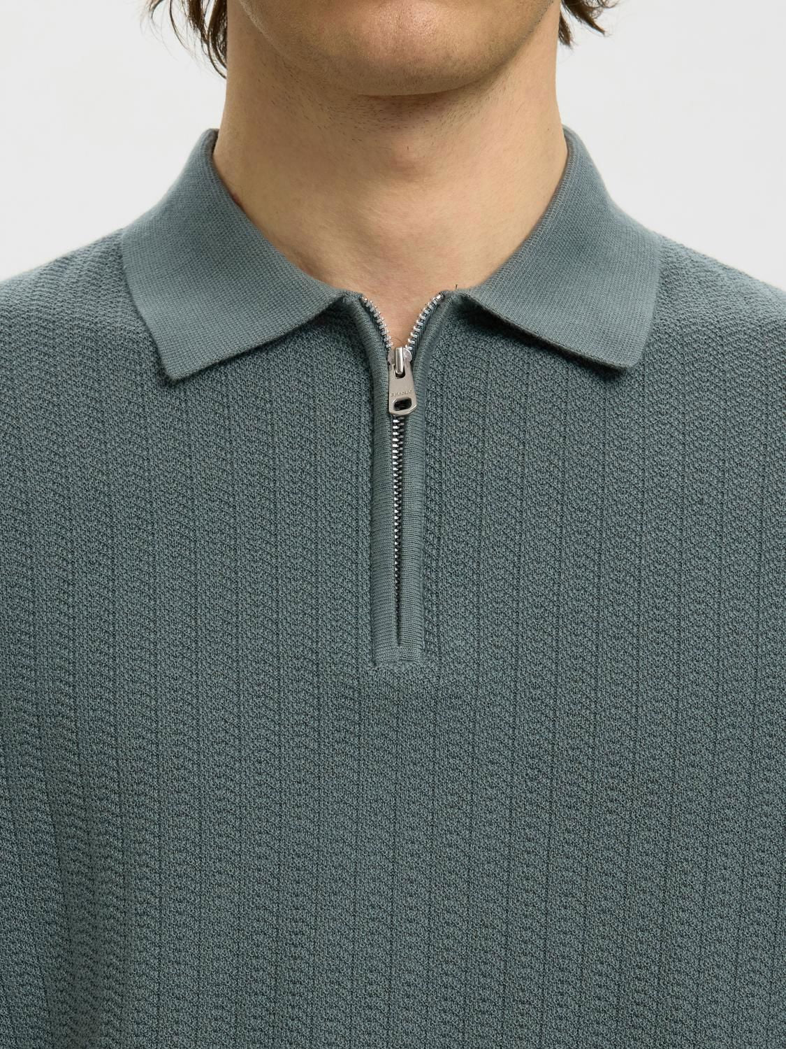 Slmcran Ss Knit Structure Zip Polo Noos