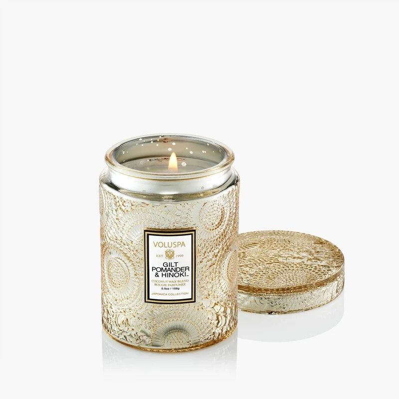 Gilt Pomander & Hinoki Mini Glass Jar Candle w.Lid