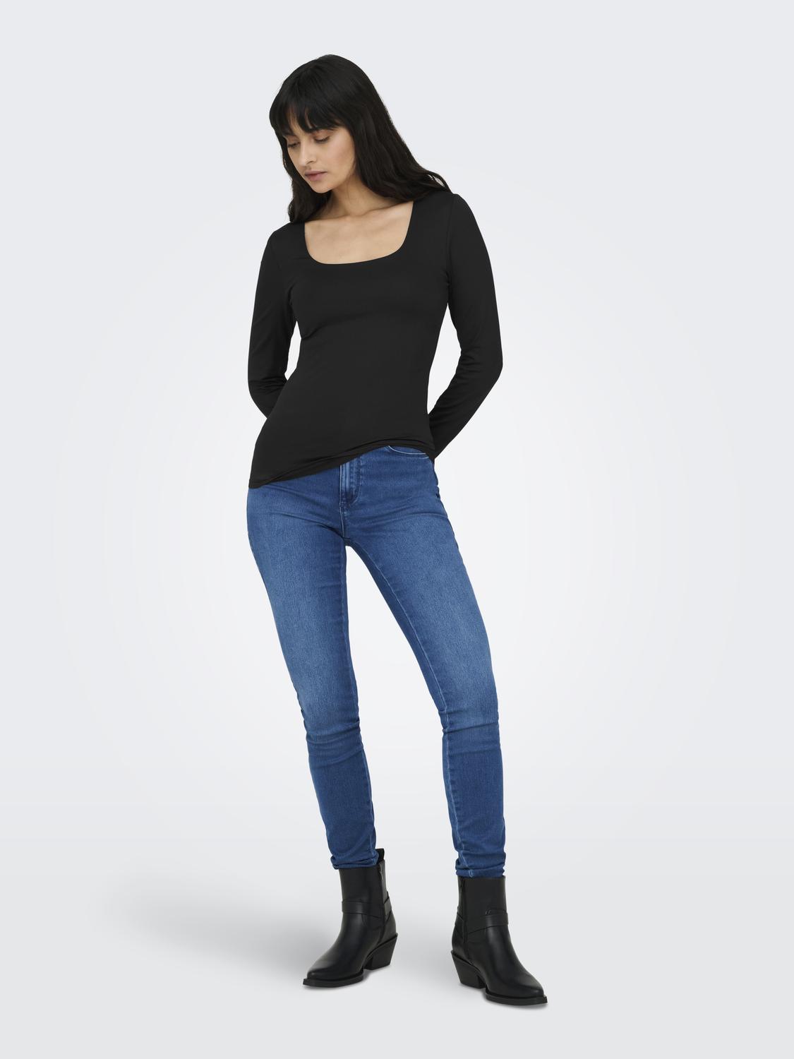 OnlEa L/S 2-way Deep Neck Top Black