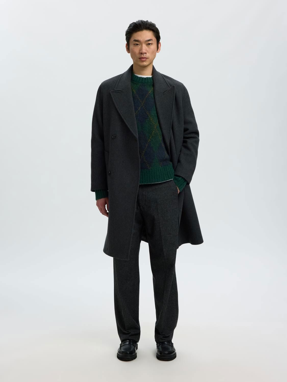 Slmrai Ls Knit Argyle Crew Neck Pine Grove Navy Blazer