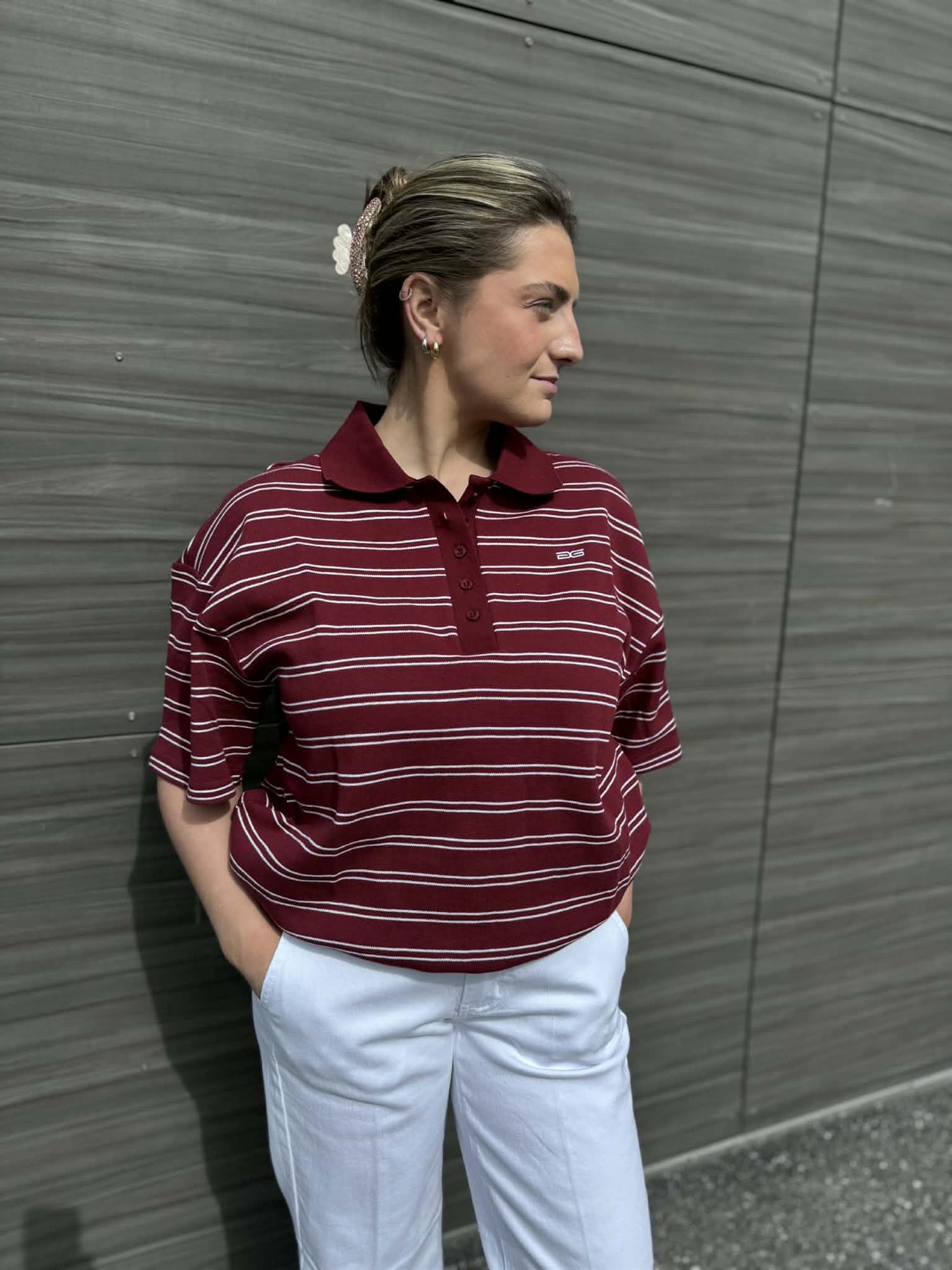 Gzpilova Polo Tee Cabernet Stripe