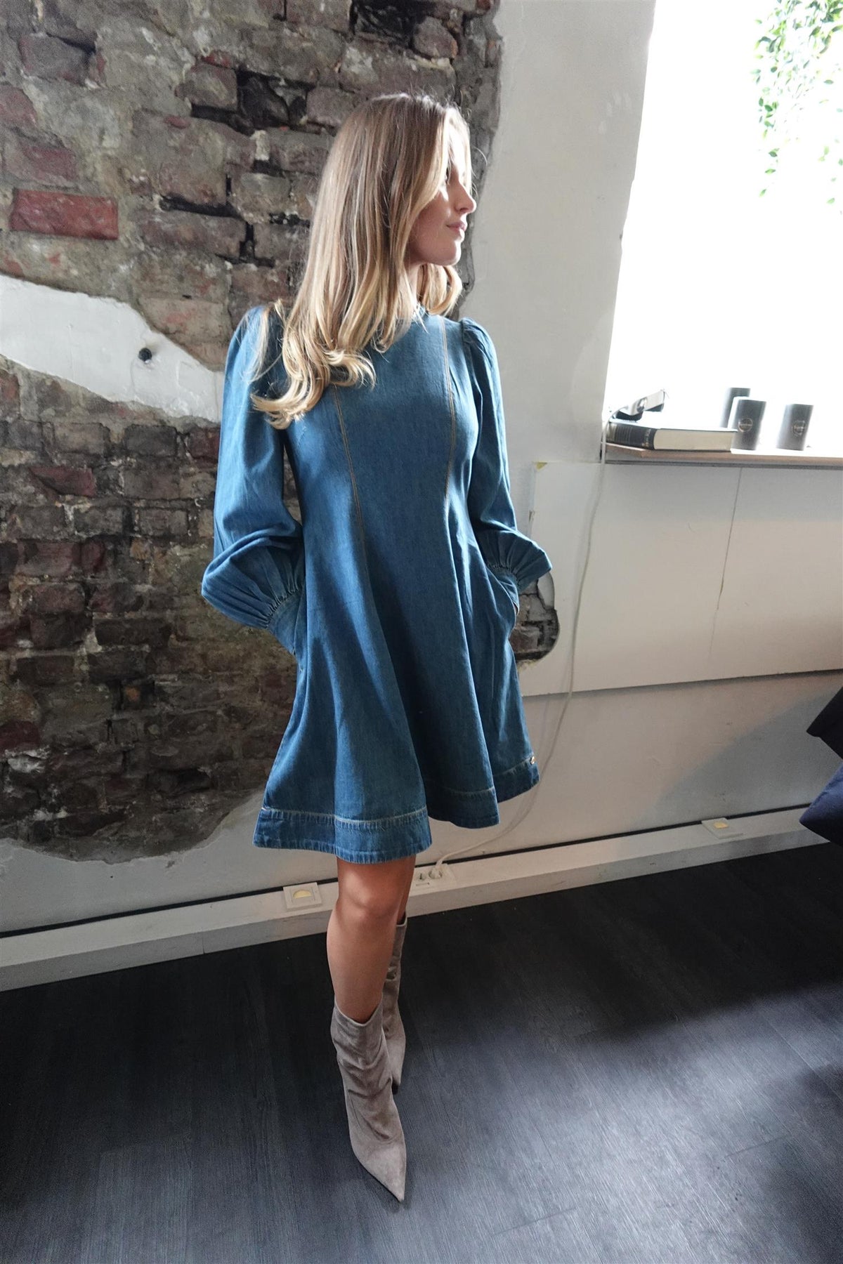 denim fitted dress