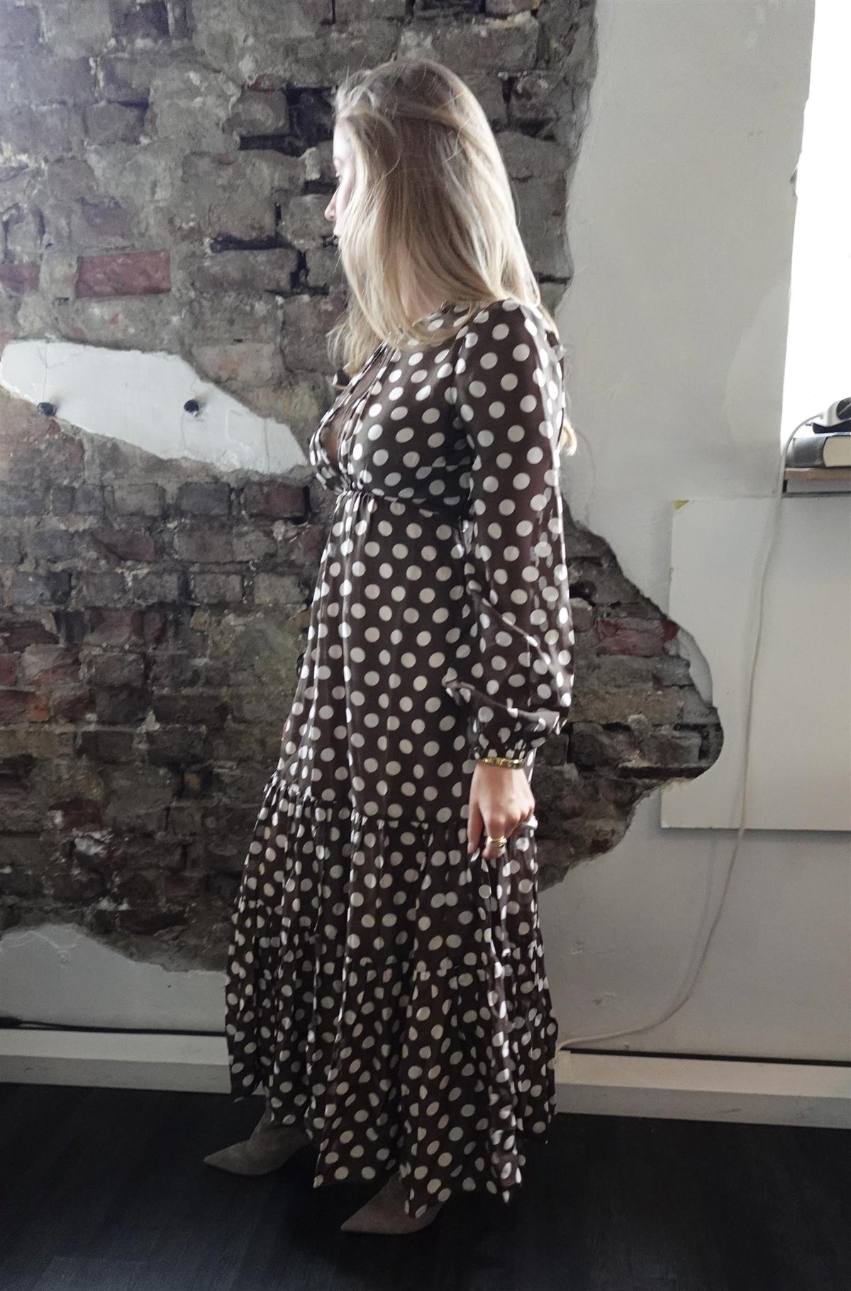 Striped Organza Midi Dress Dots