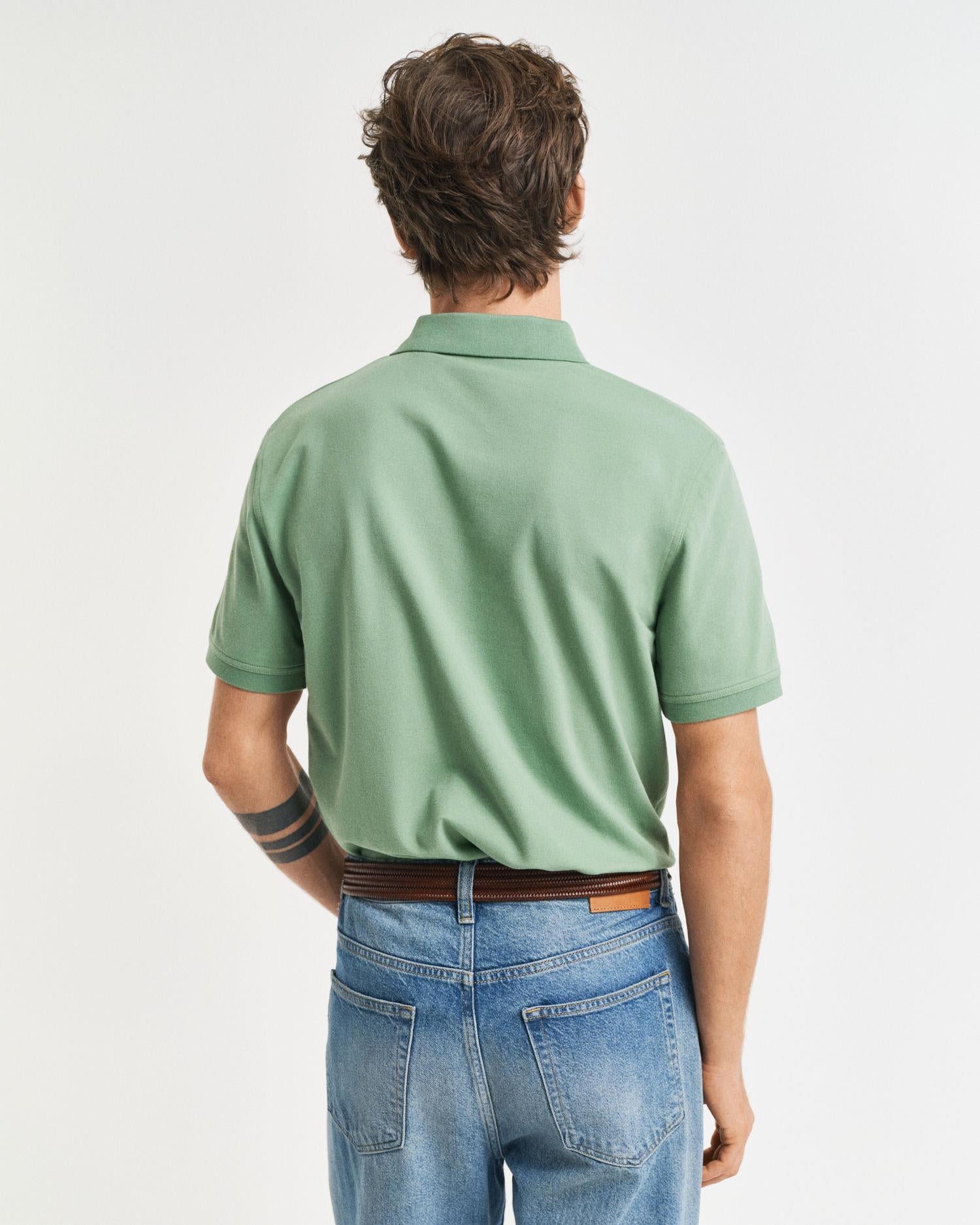 Reg Contrast Pique SS Polo Kalamata Green