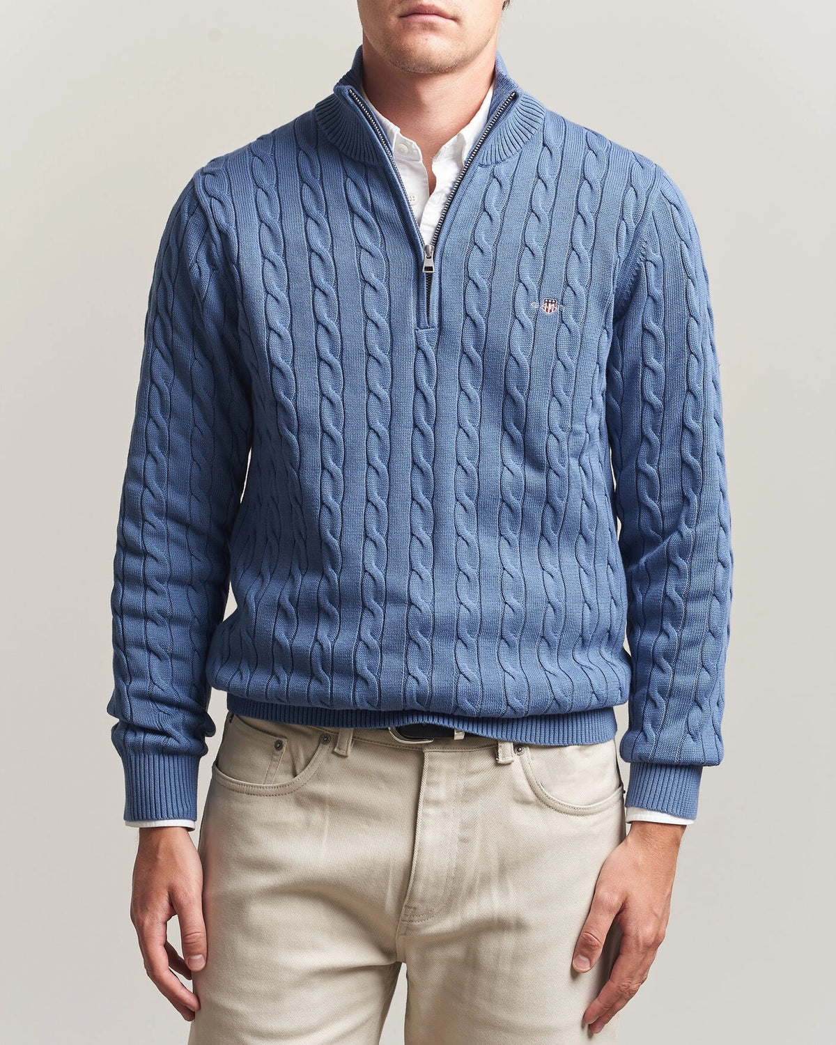 Cotton Cable Half Zip blue horizon