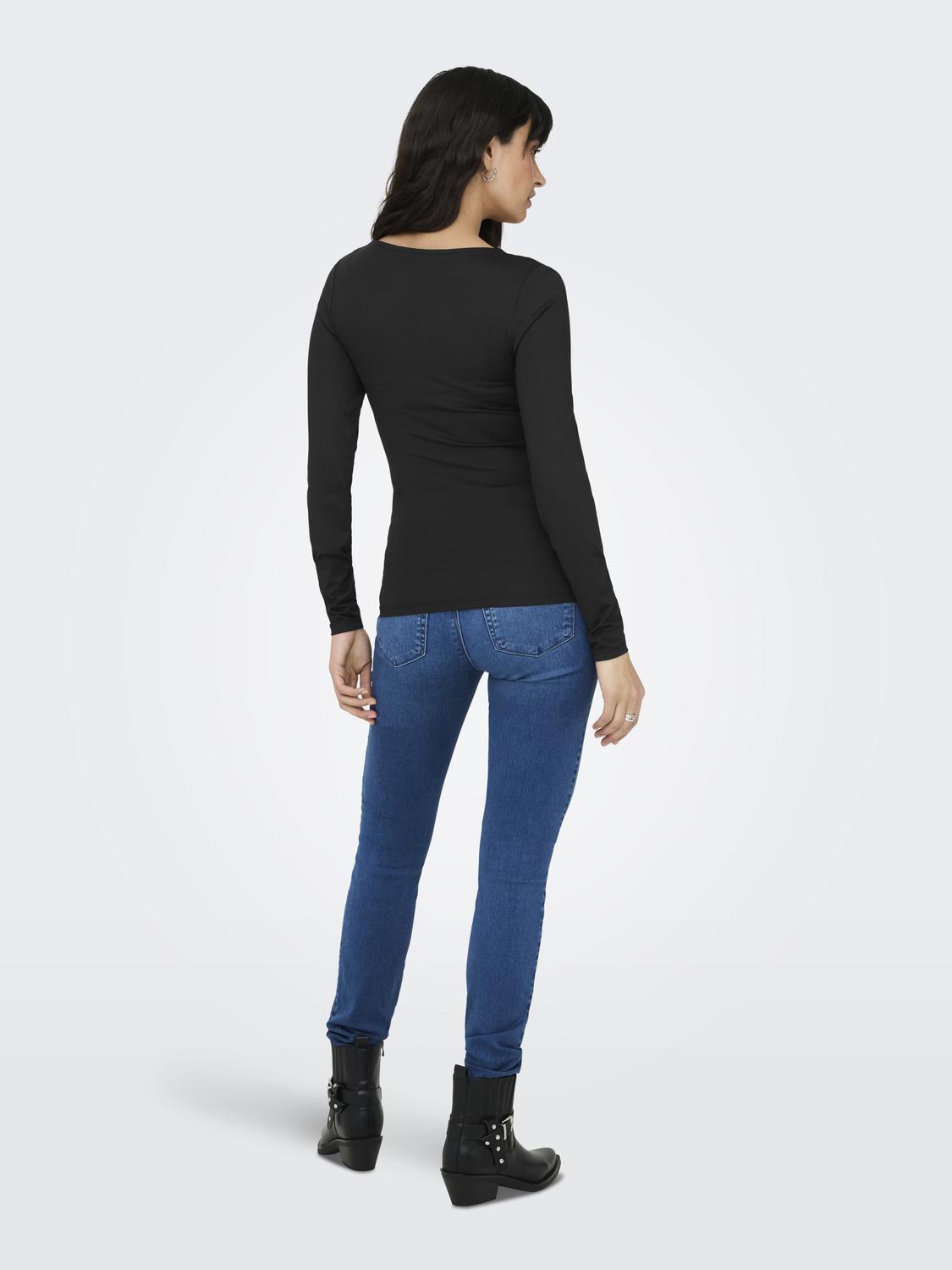OnlEa L/S 2-way Deep Neck Top Black