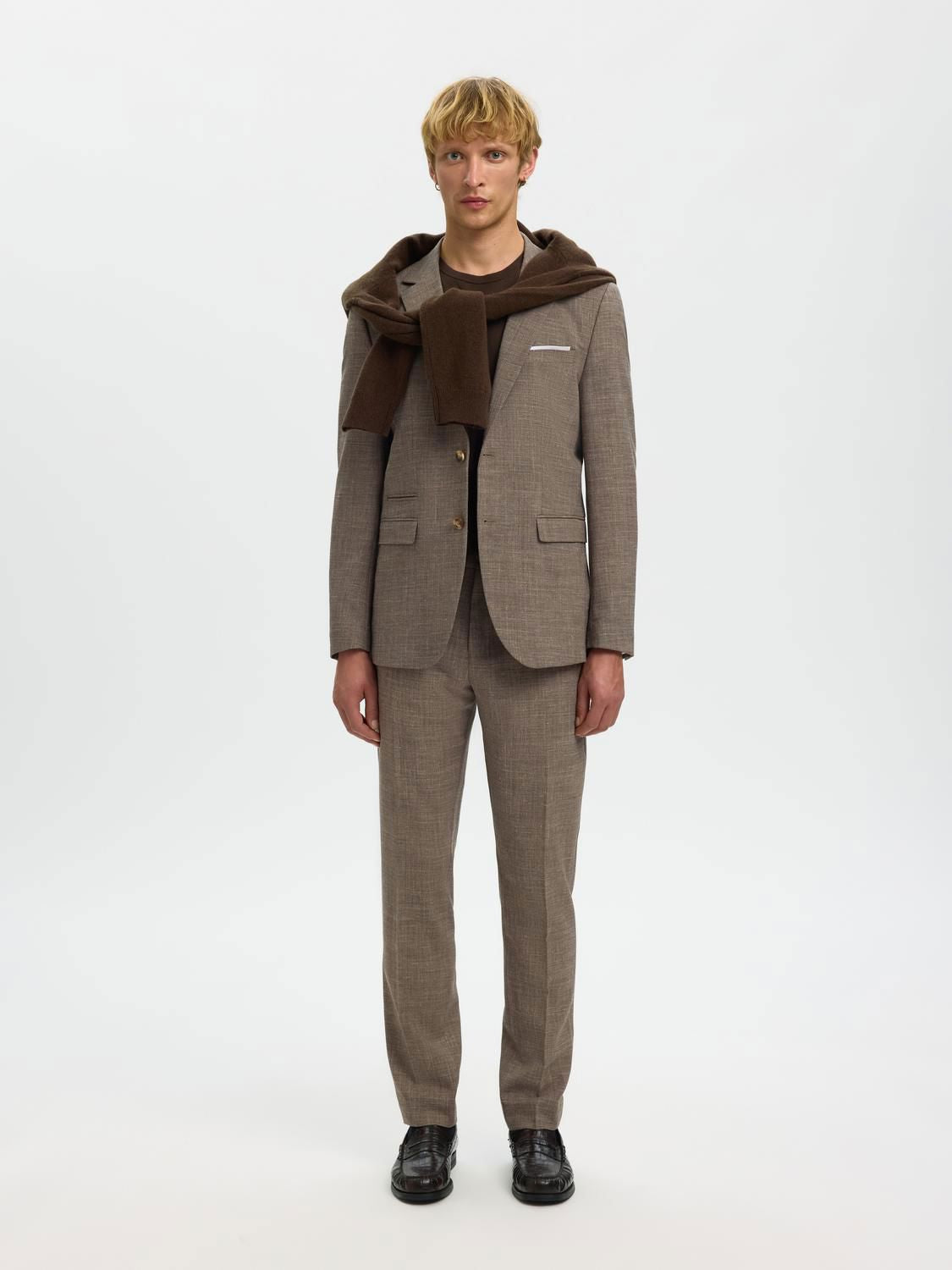 Slmslim-Oasis Linen Blazer Dark Sand Melange