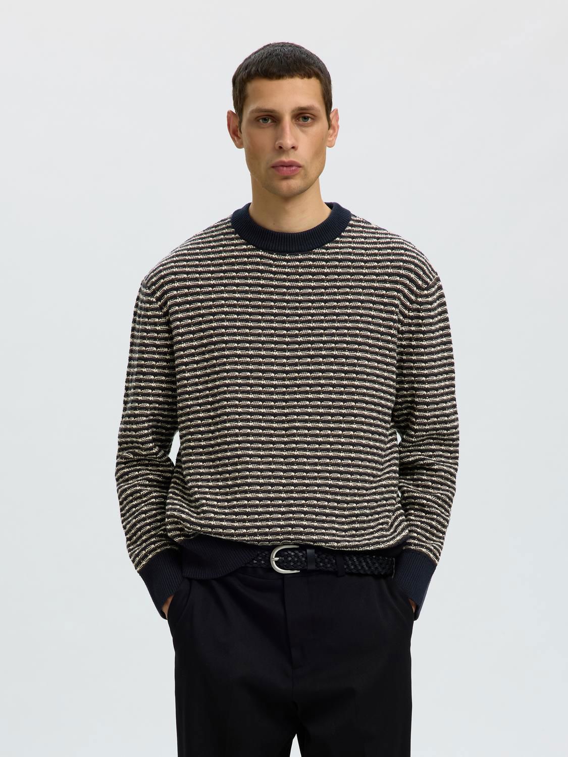Slmdarrell Ls Structure Crew Neck Sky Captain/Turkish Coffee