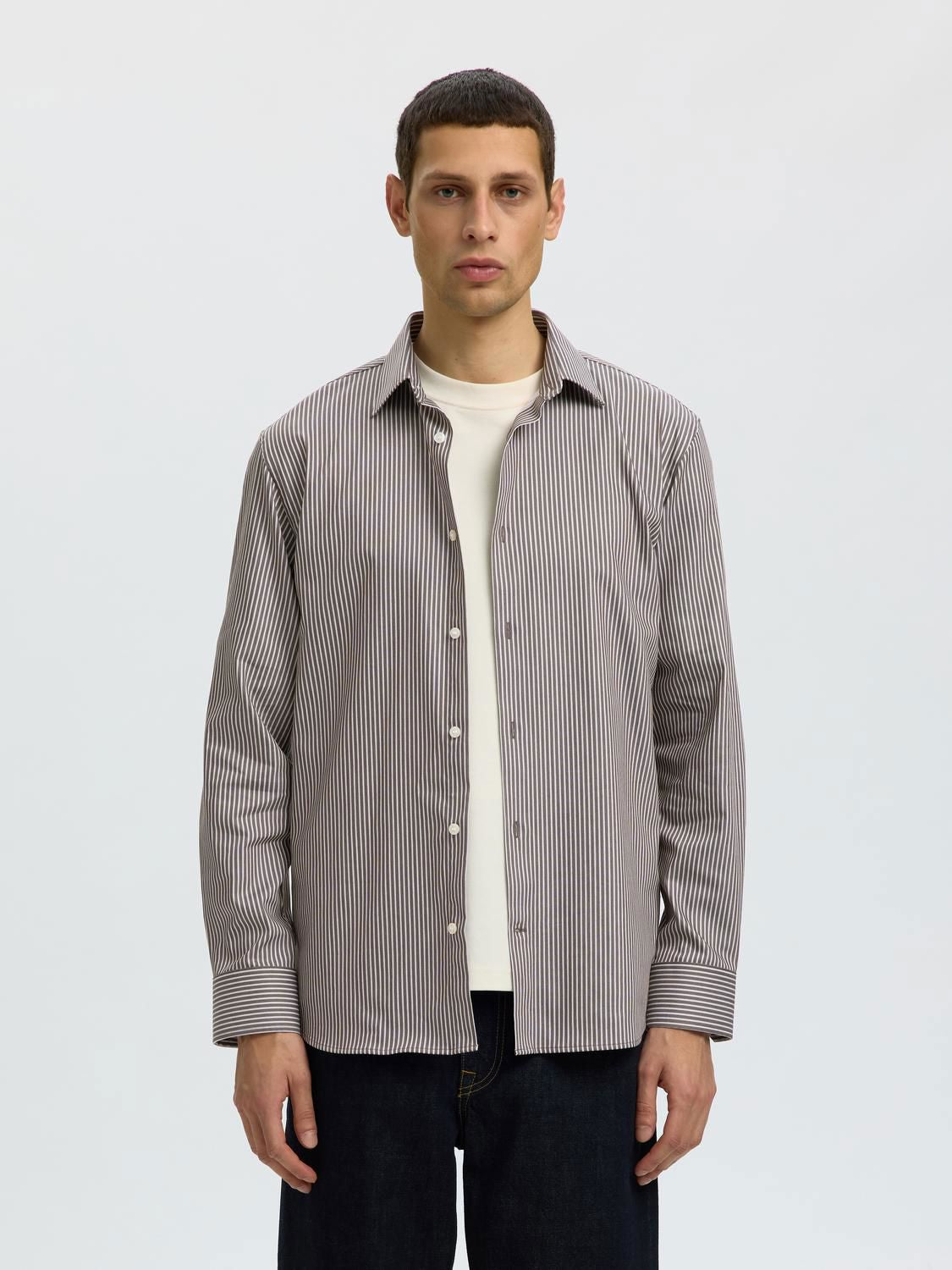 Slmslimfilip Performance Ls Shirt Turkish Coffee/White