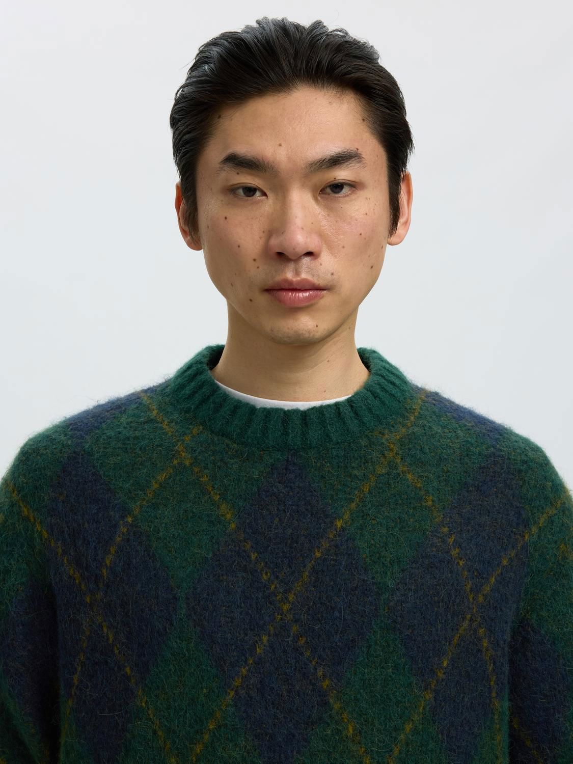 Slmrai Ls Knit Argyle Crew Neck Pine Grove Navy Blazer