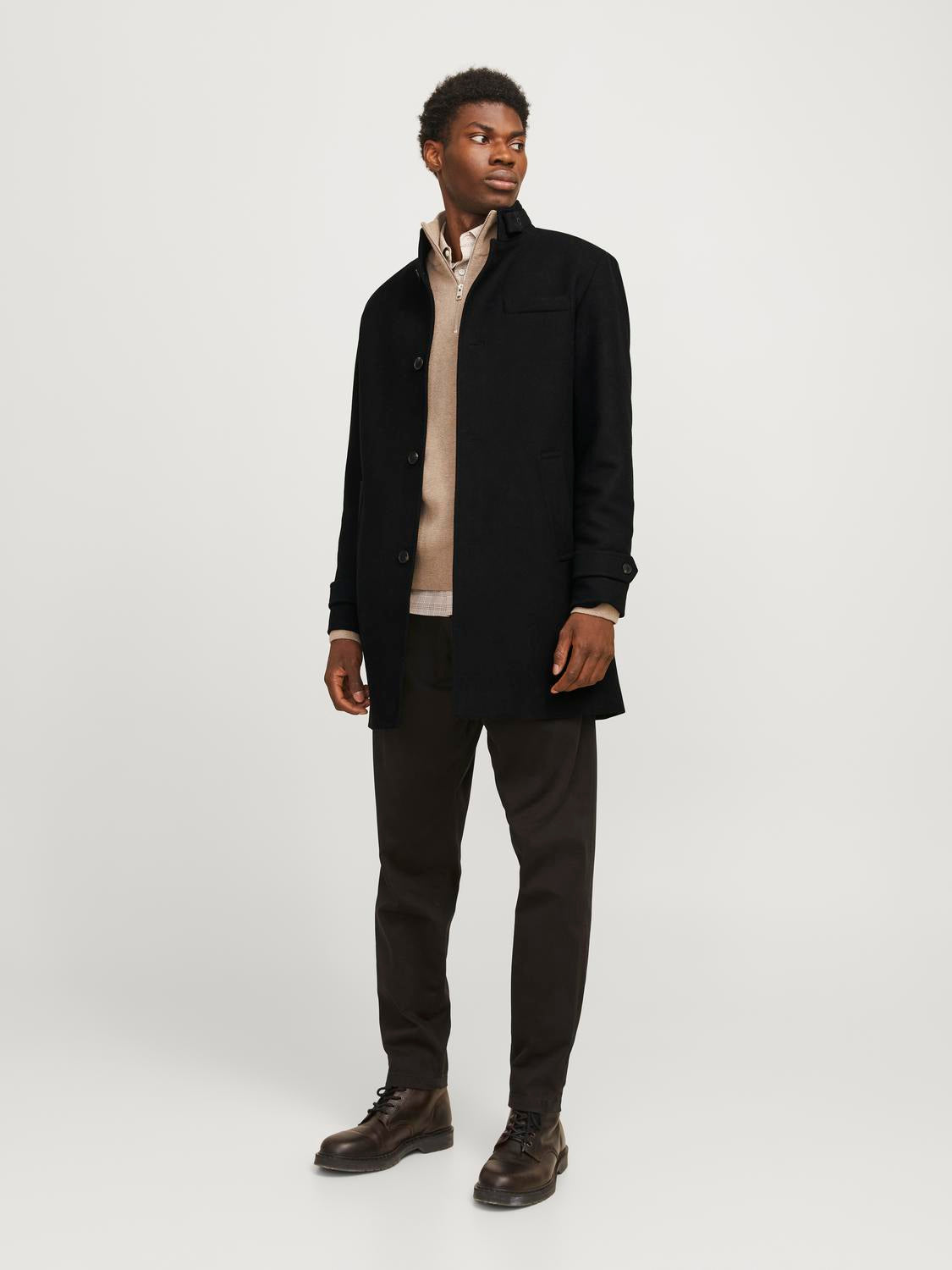 Melton Wool Blend Coat Black