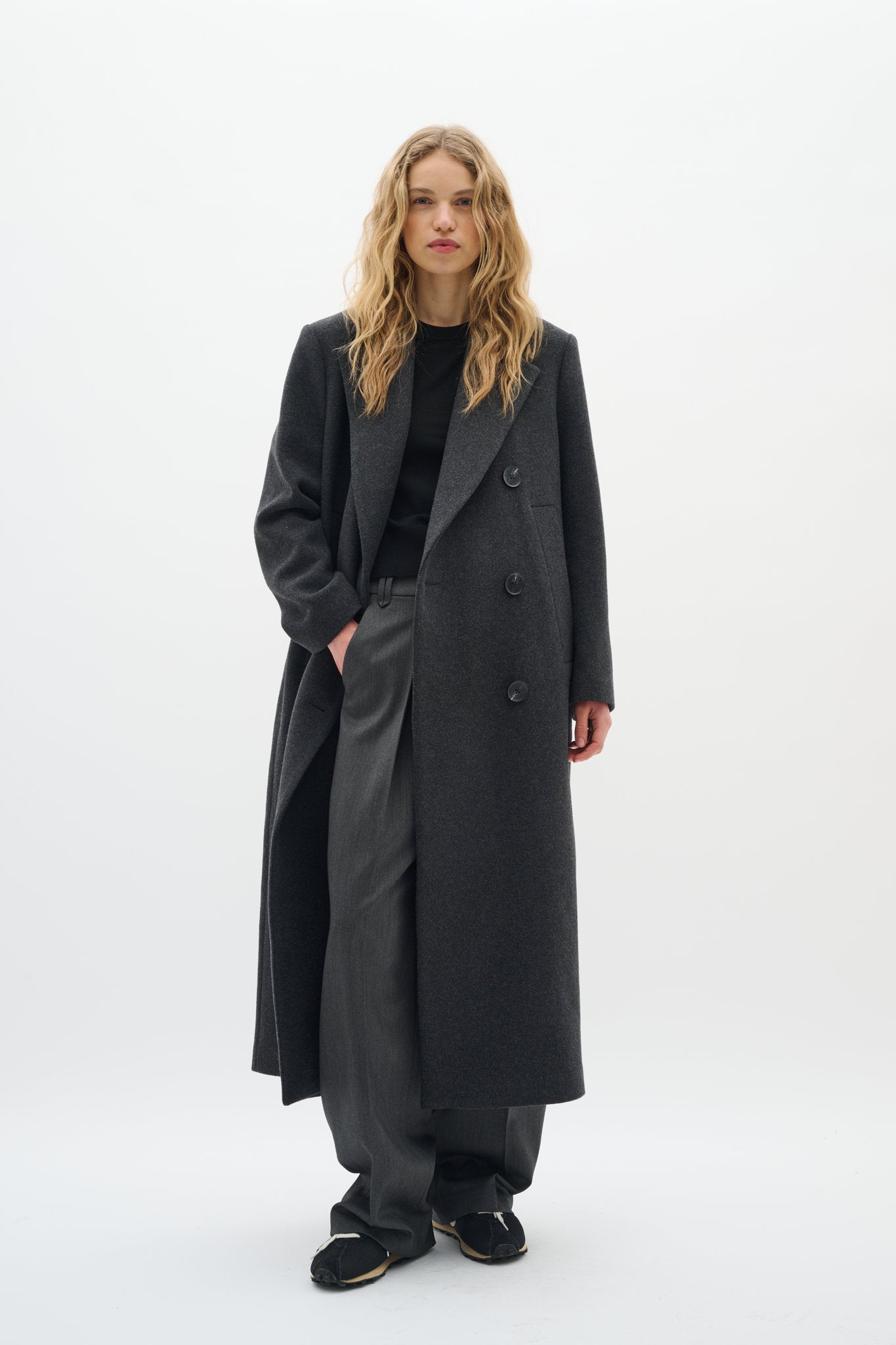 Yunah Long Coat Dark Grey Melange